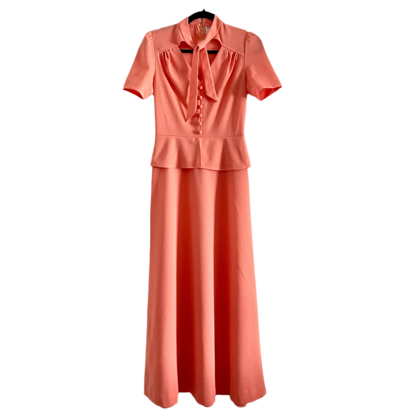 Vintage Peach Coral Fit and Flare Peplum Maxi Dress