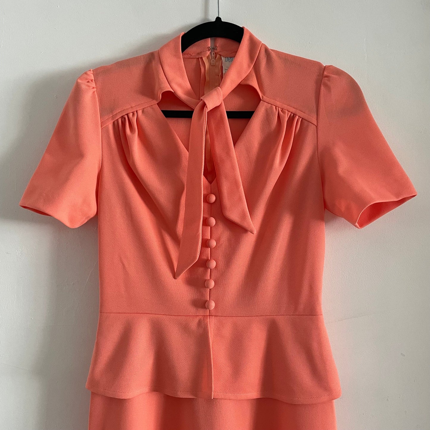 Vintage Peach Coral Fit and Flare Peplum Maxi Dress