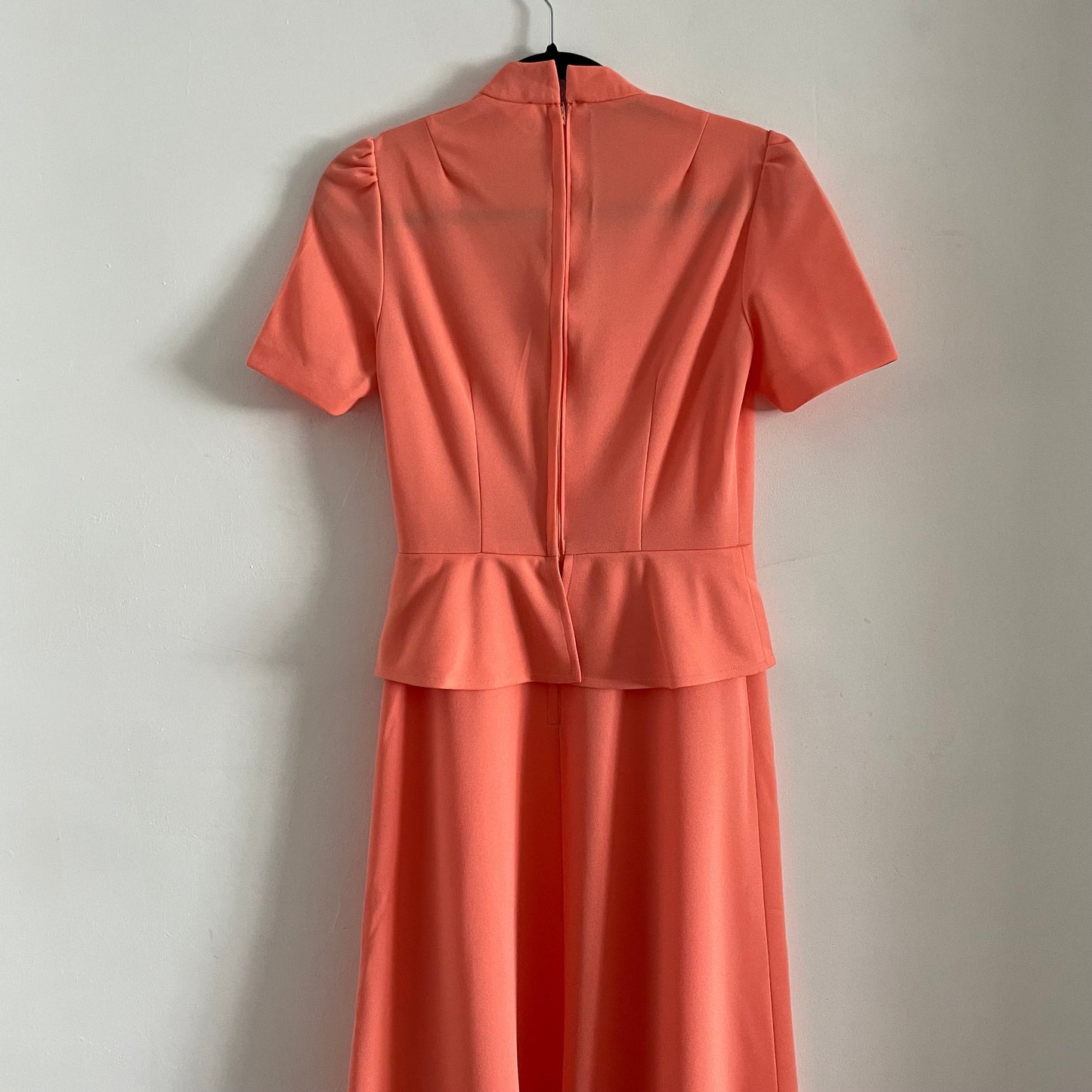 Vintage Peach Coral Fit and Flare Peplum Maxi Dress