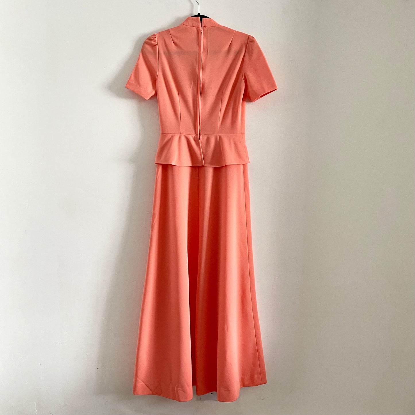 Vintage Peach Coral Fit and Flare Peplum Maxi Dress