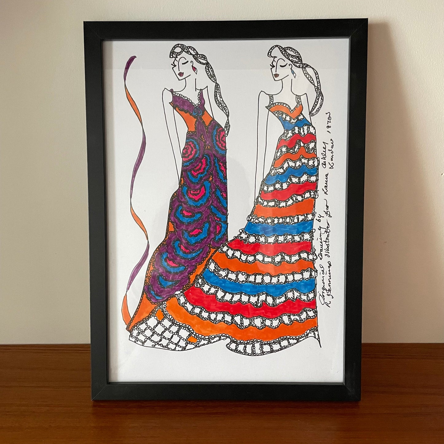 Original Art Laura Ashley Vintage 1970s Fashion Illustration