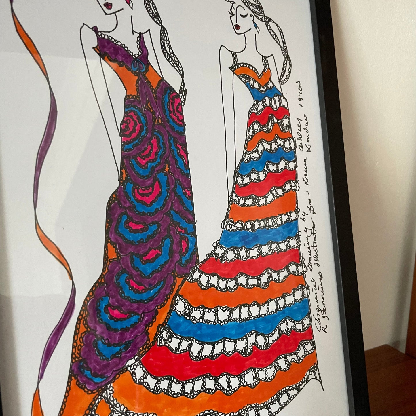 Original Art Laura Ashley Vintage 1970s Fashion Illustration