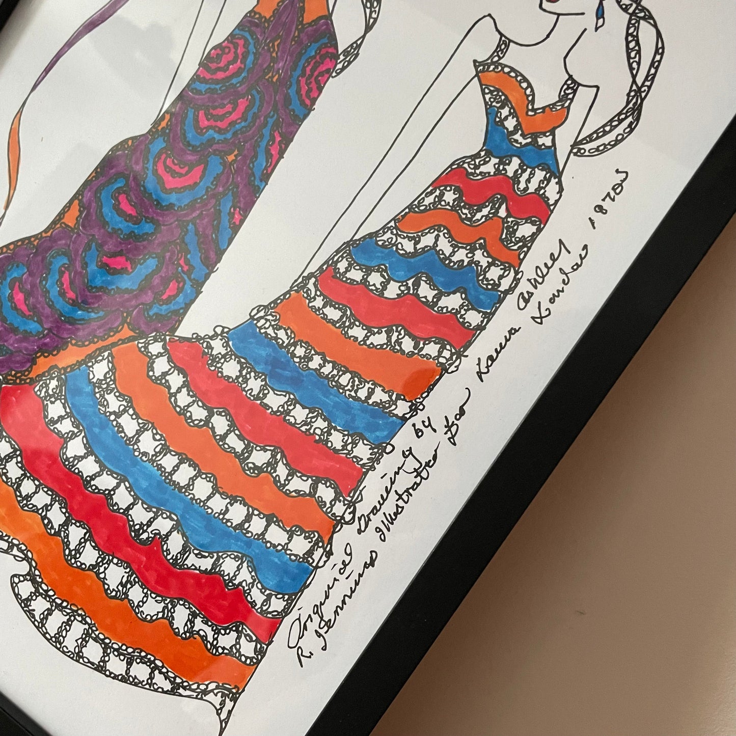 Original Art Laura Ashley Vintage 1970s Fashion Illustration