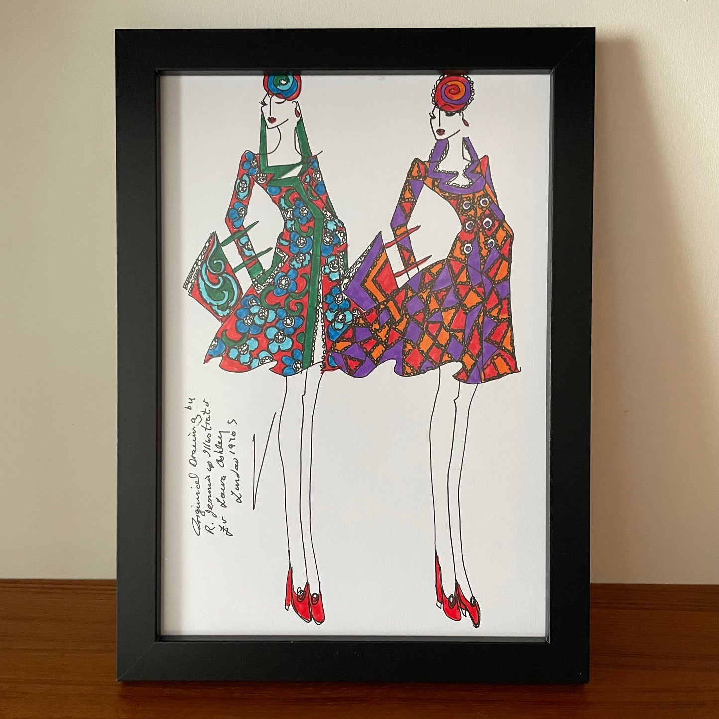 Original Art Laura Ashley Vintage 1970s Fashion Illustration