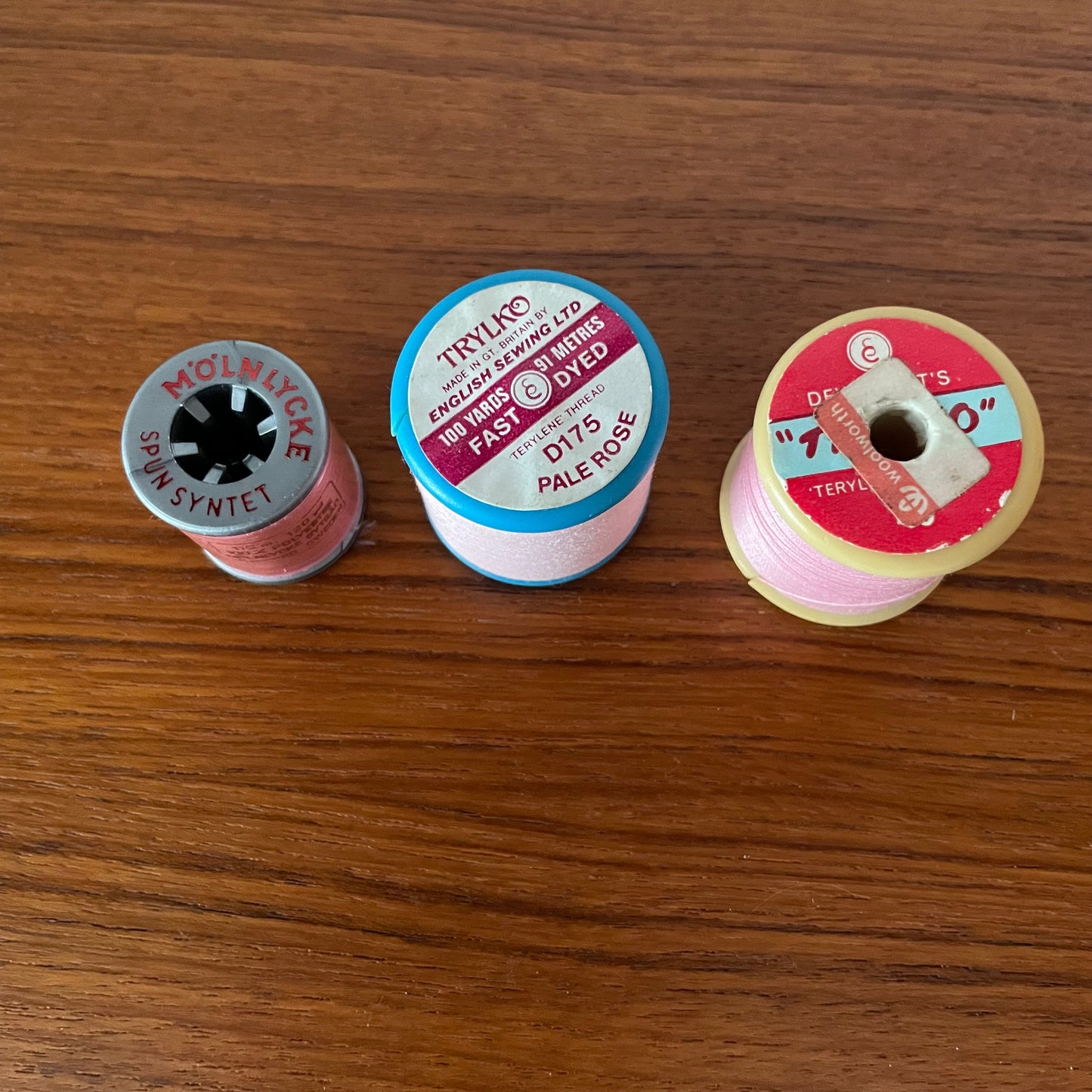 Thread Vintage Pink Thread Reels x3 Tylko Terylene 100 Yards