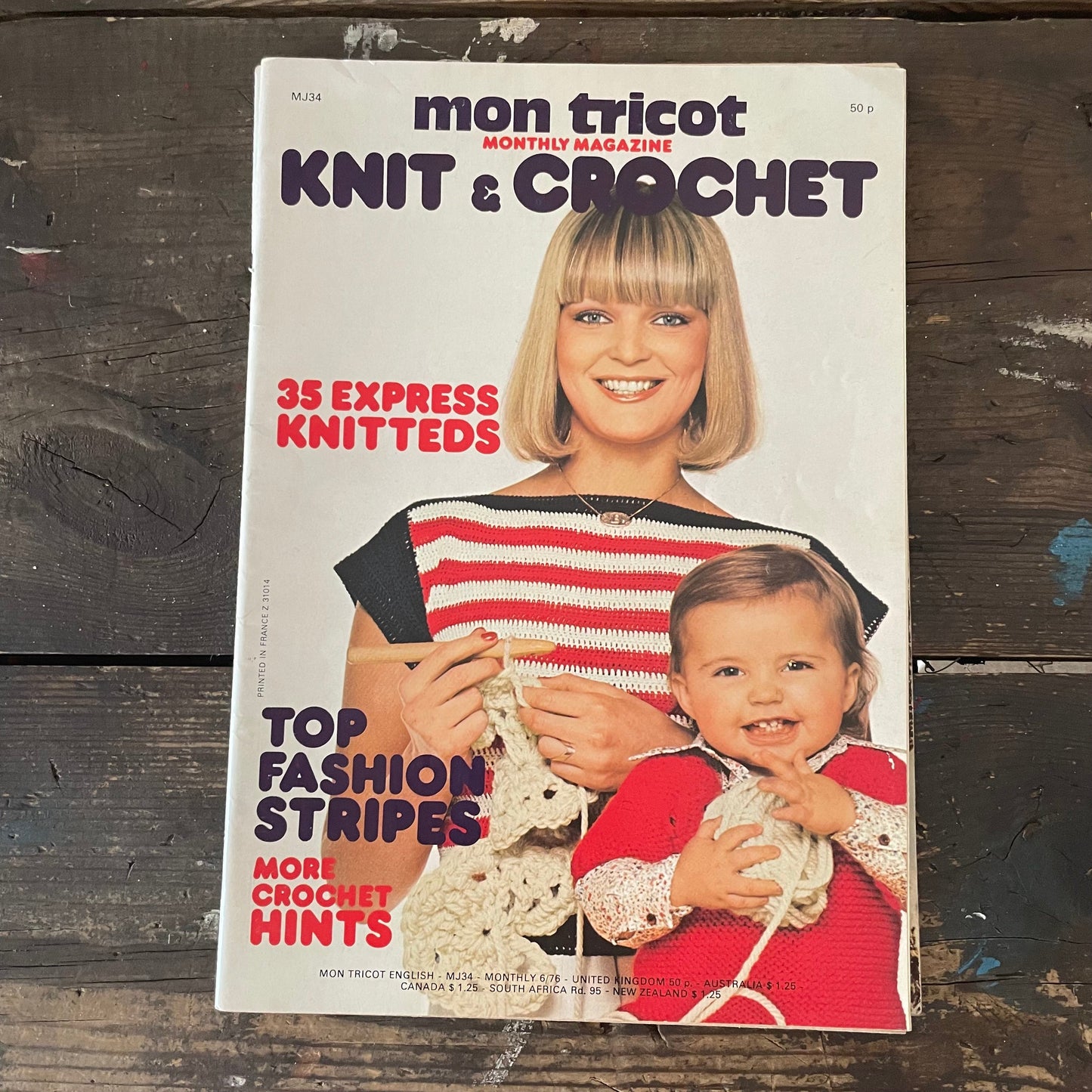 Magazine Vintage Job Lot 3x Mon Tricot Knit and Crochet MJ27, MJ34, MJ35 Monthly Magazines 70s Paper Ephemera