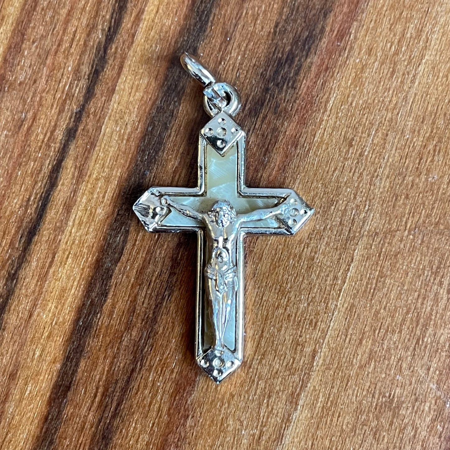 Pendant Vintage Jesus Christ Crucifiction Cross Religious Sterling Silver Pearl Pendant