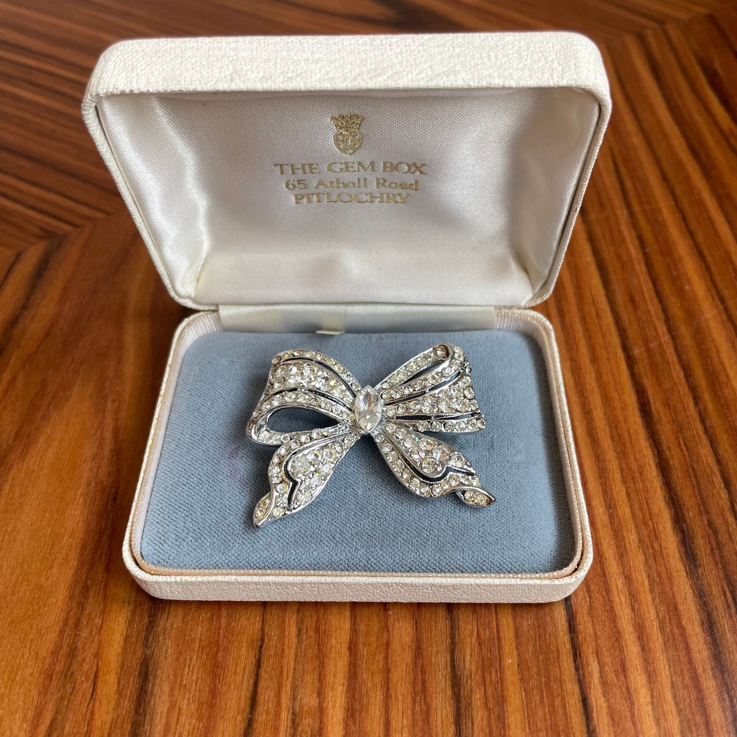 Bow Brooch Vintage Diamante Silver Tone Bow from The Gem Box