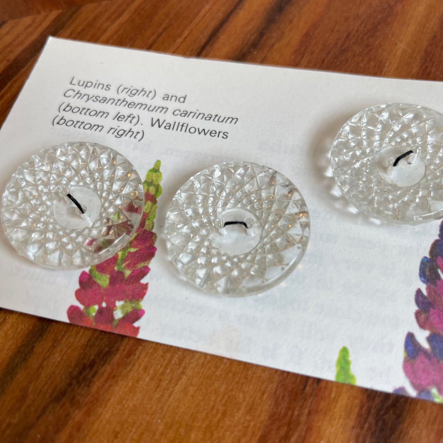 Vintage x3 Round Clear Pressed Glass Faceted Buttons for Crafts