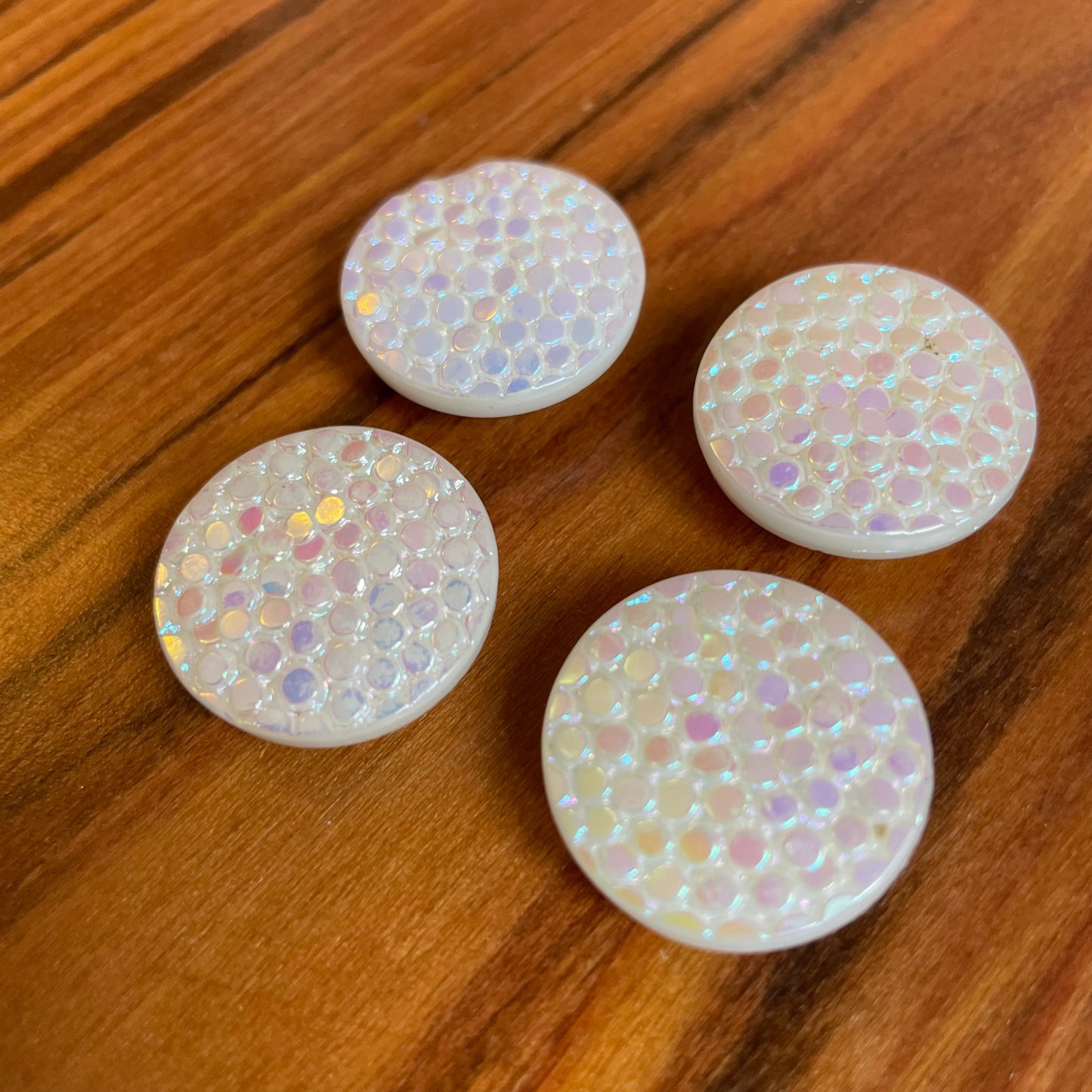 Vintage x 4 White Sparkly Disco Buttons for Craft Projects