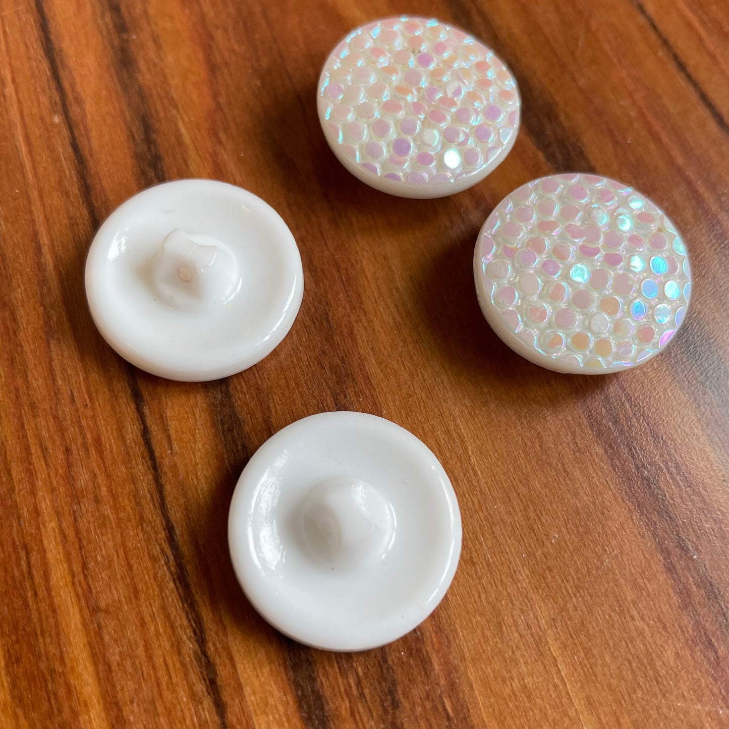 Vintage x 4 White Sparkly Disco Buttons