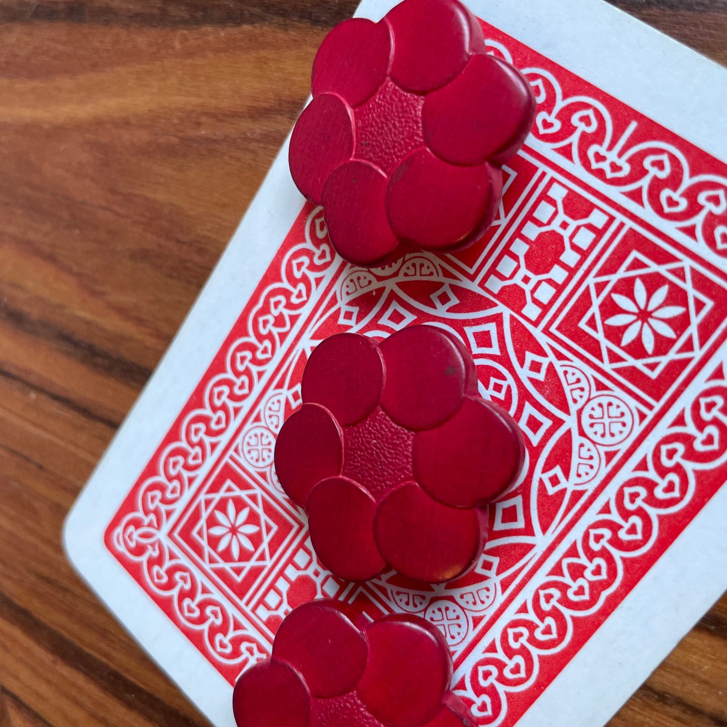 Vintage x3 Red Wooden Floral Buttons