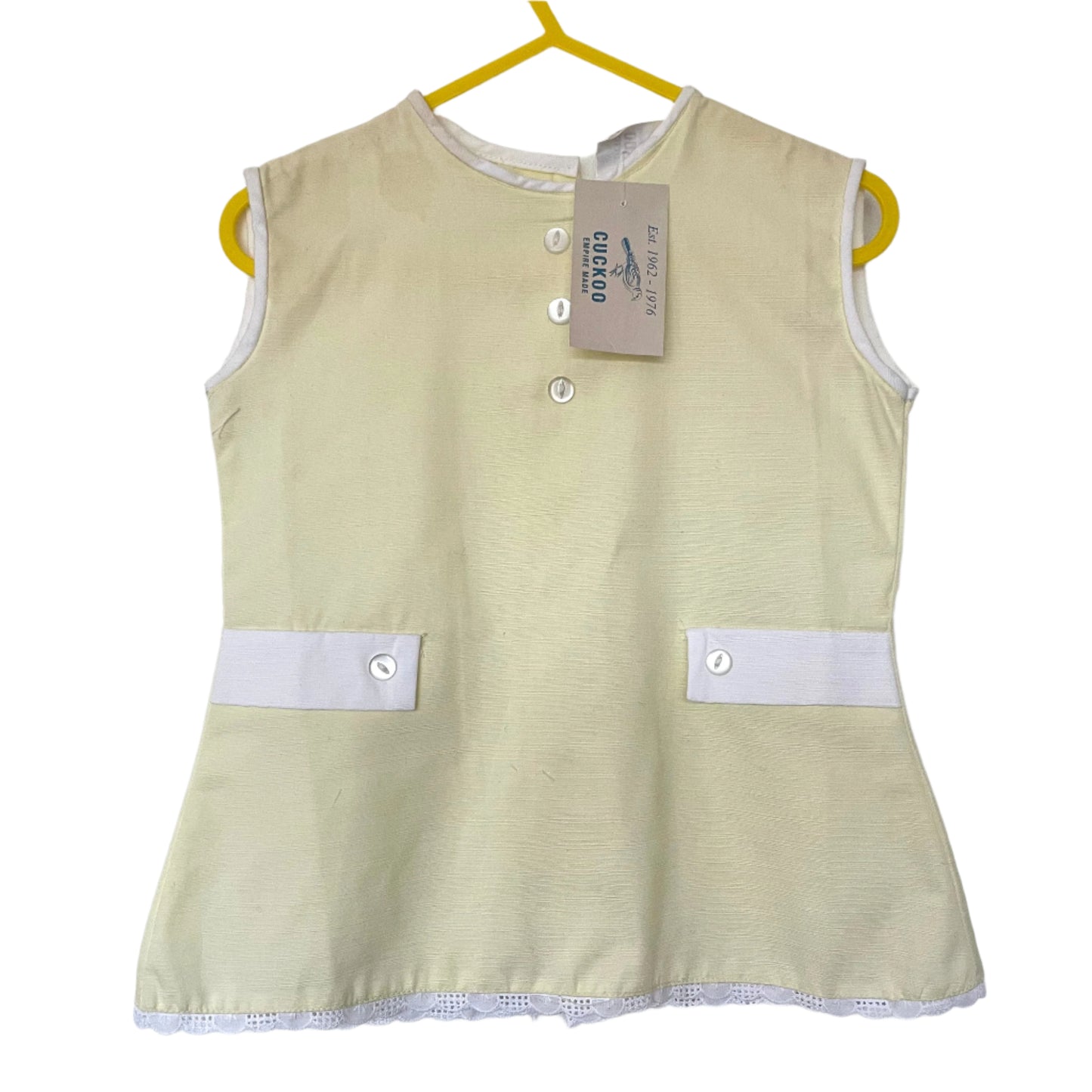 Vintage Children's Dress Cuckoo Empire Pale Yellow Cotton 612 Month