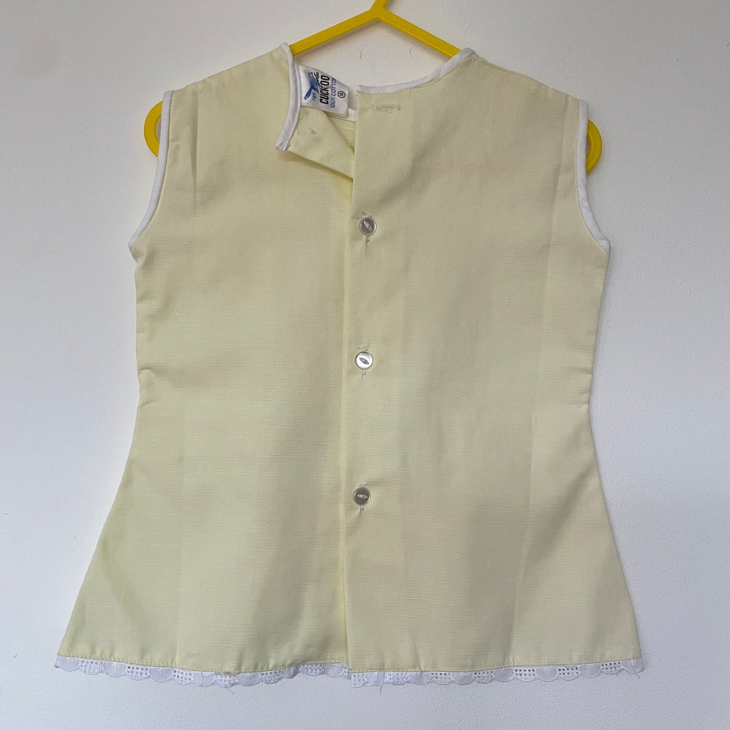 Vintage Children's Dress Cuckoo Empire Pale Yellow Cotton 612 Month