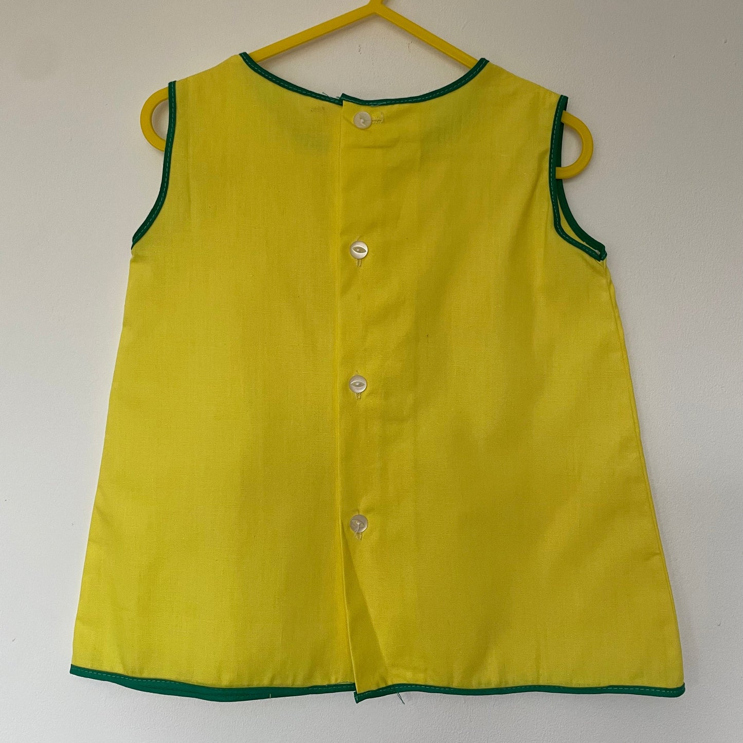 Vintage Children's Shift Dress Yellow Empire with Green Trim