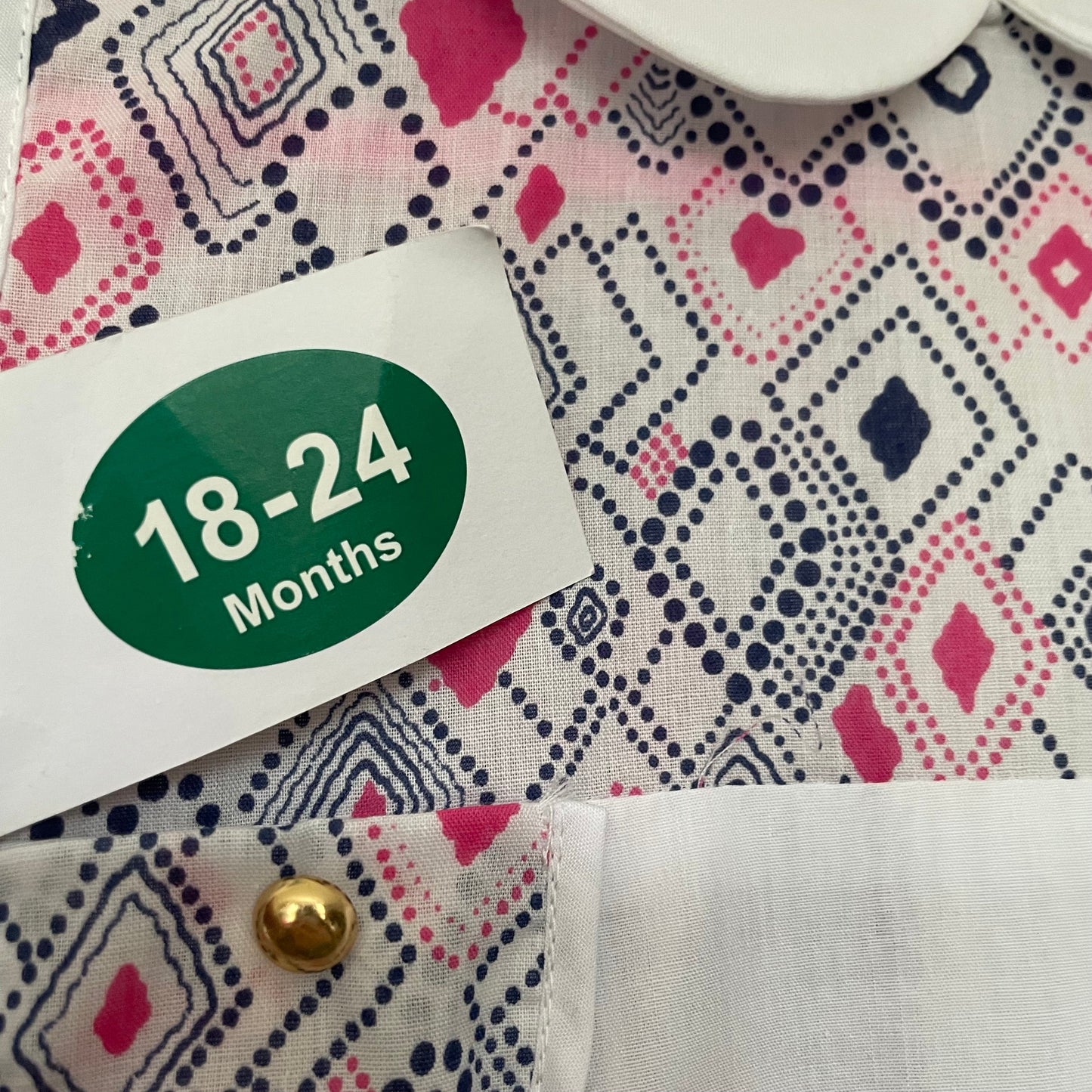 Vintage Children's Shift Dress Cuckoo Patterned Pink Navy 18-24 Months