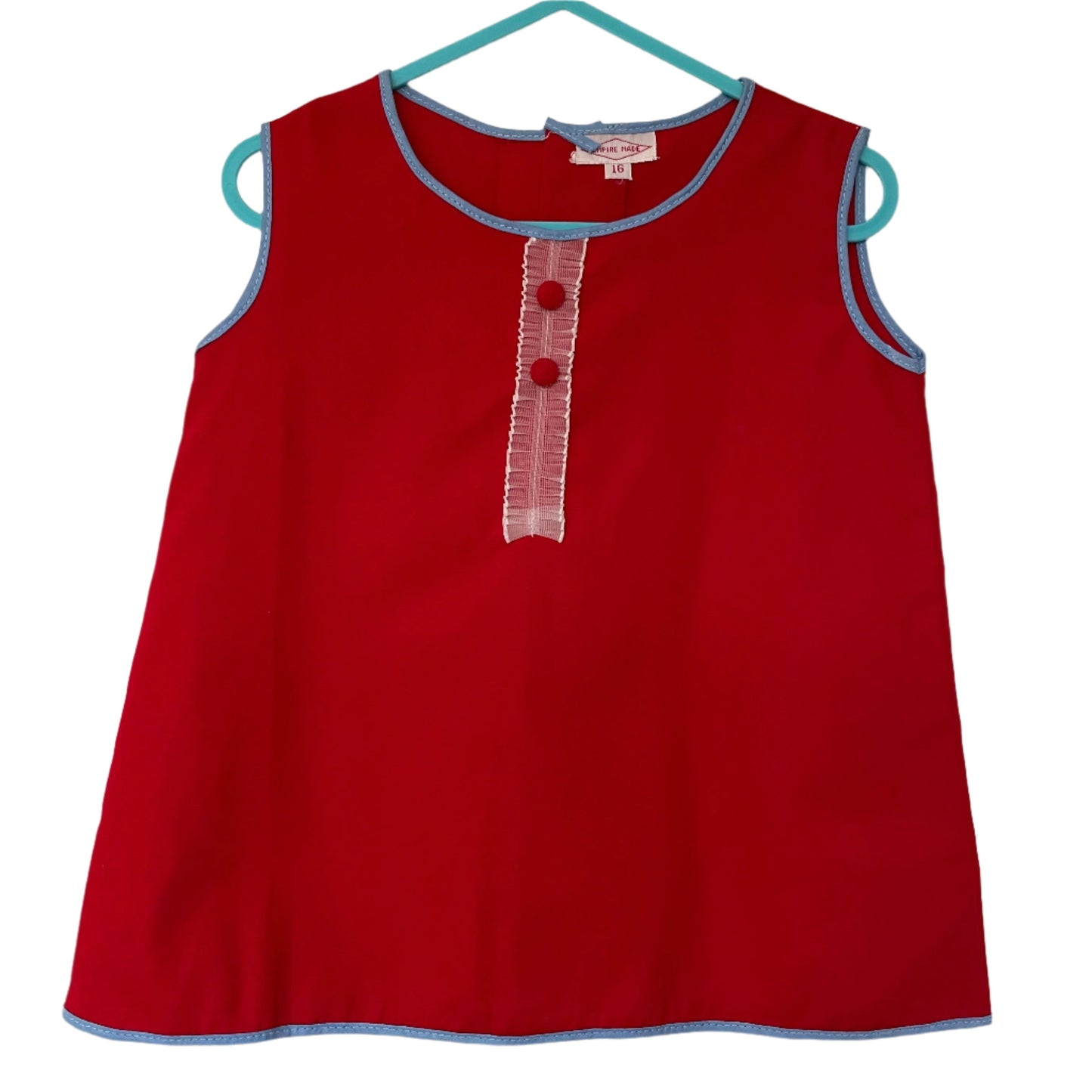 Vintage Children's Shift Dress Empire Made 16 Red and Blue Button Up