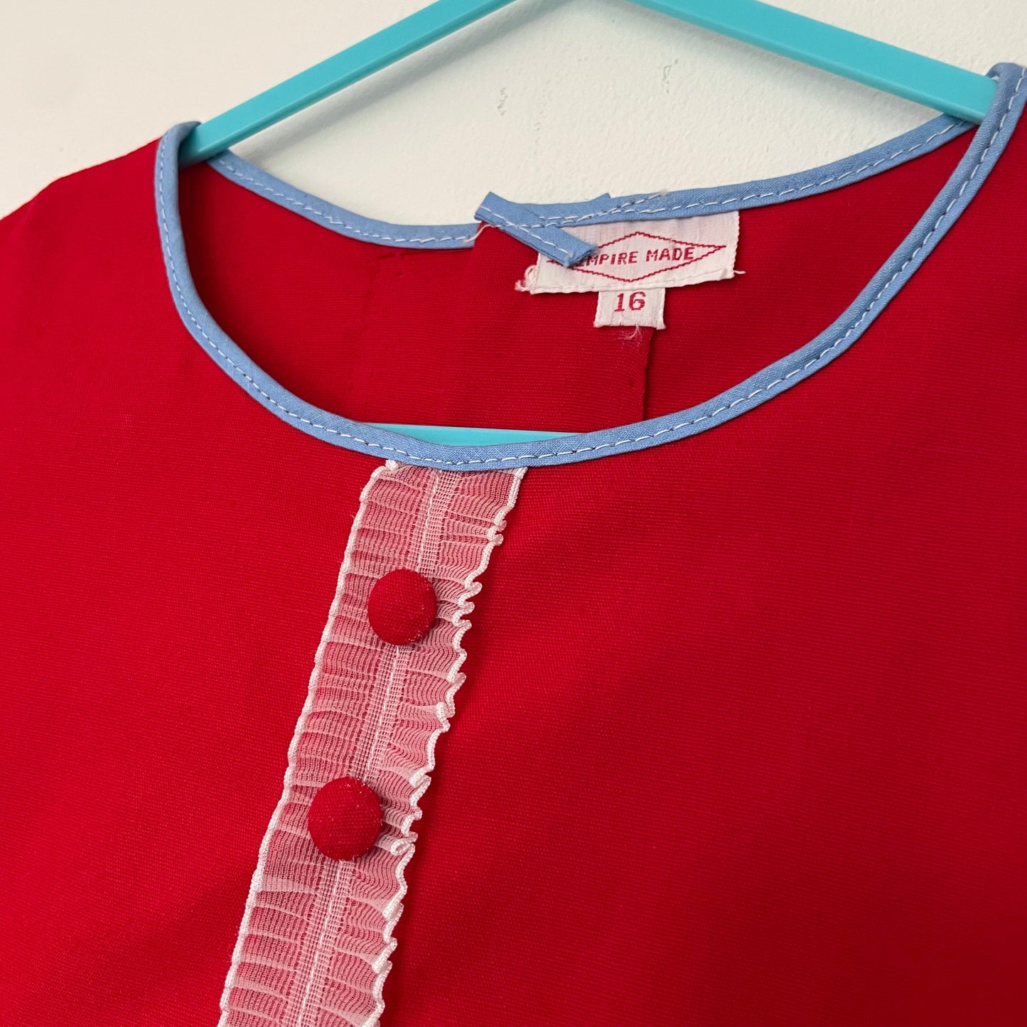 Vintage Children's Shift Dress Empire Made 16 Red and Blue Button Up