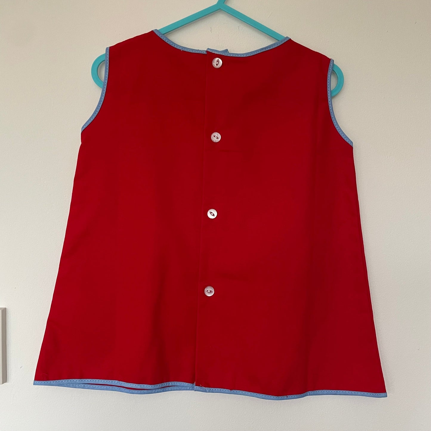 Vintage Children's Shift Dress Empire Made 16 Red and Blue Button Up
