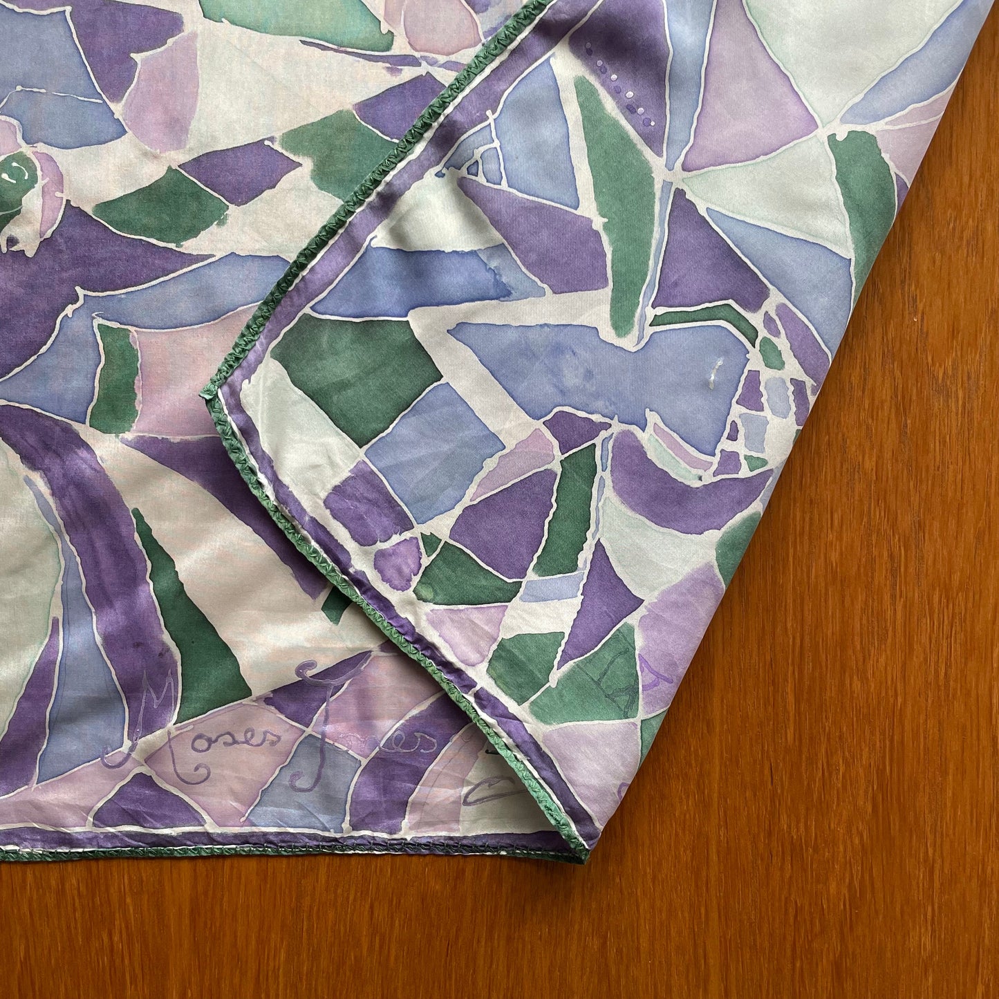 Vintage Silk Scarf in Purple White and Green by Moses Jones London