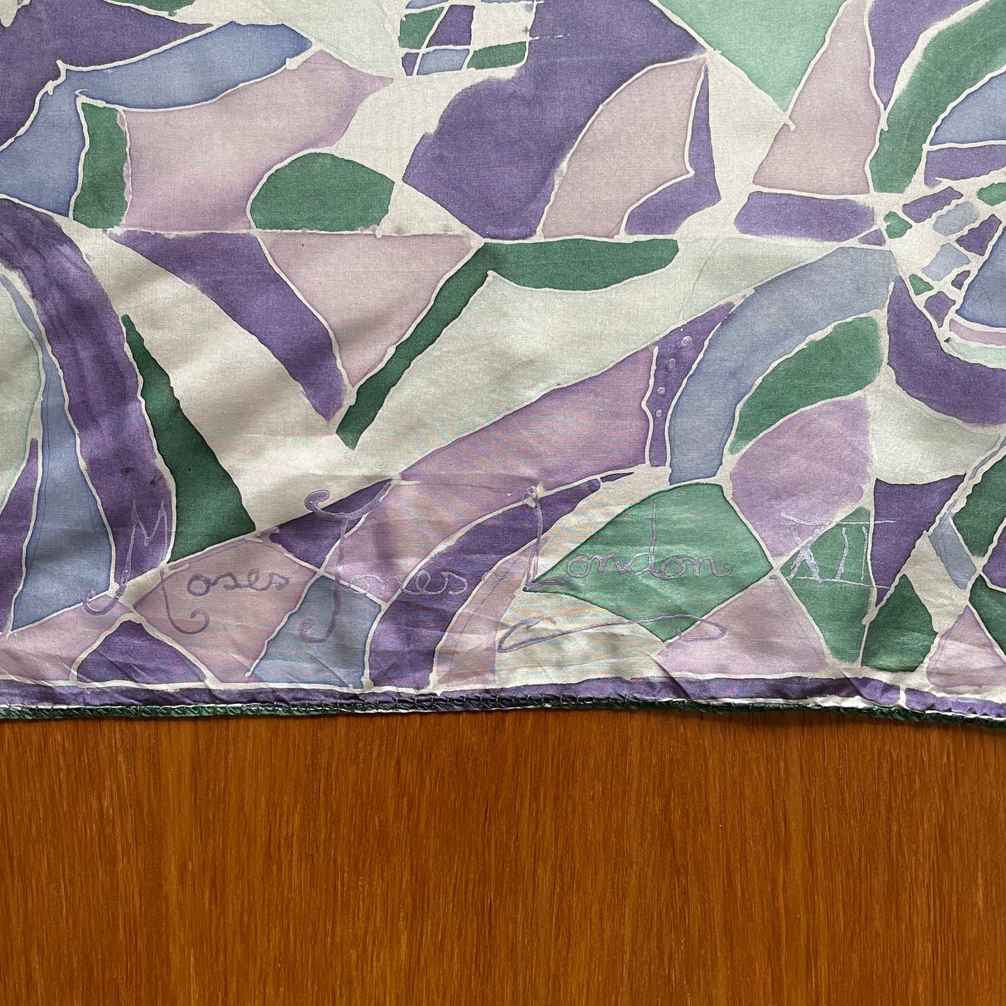 Vintage Silk Scarf in Purple White and Green by Moses Jones London