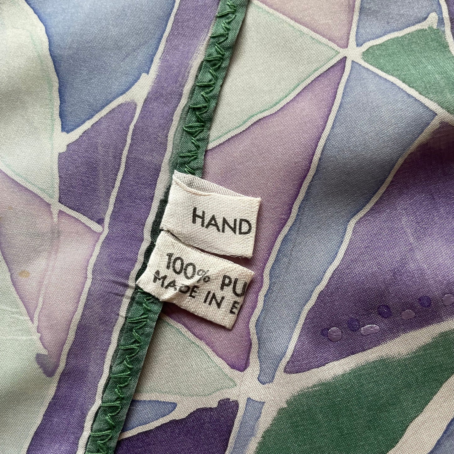 Vintage Silk Scarf in Purple White and Green by Moses Jones London