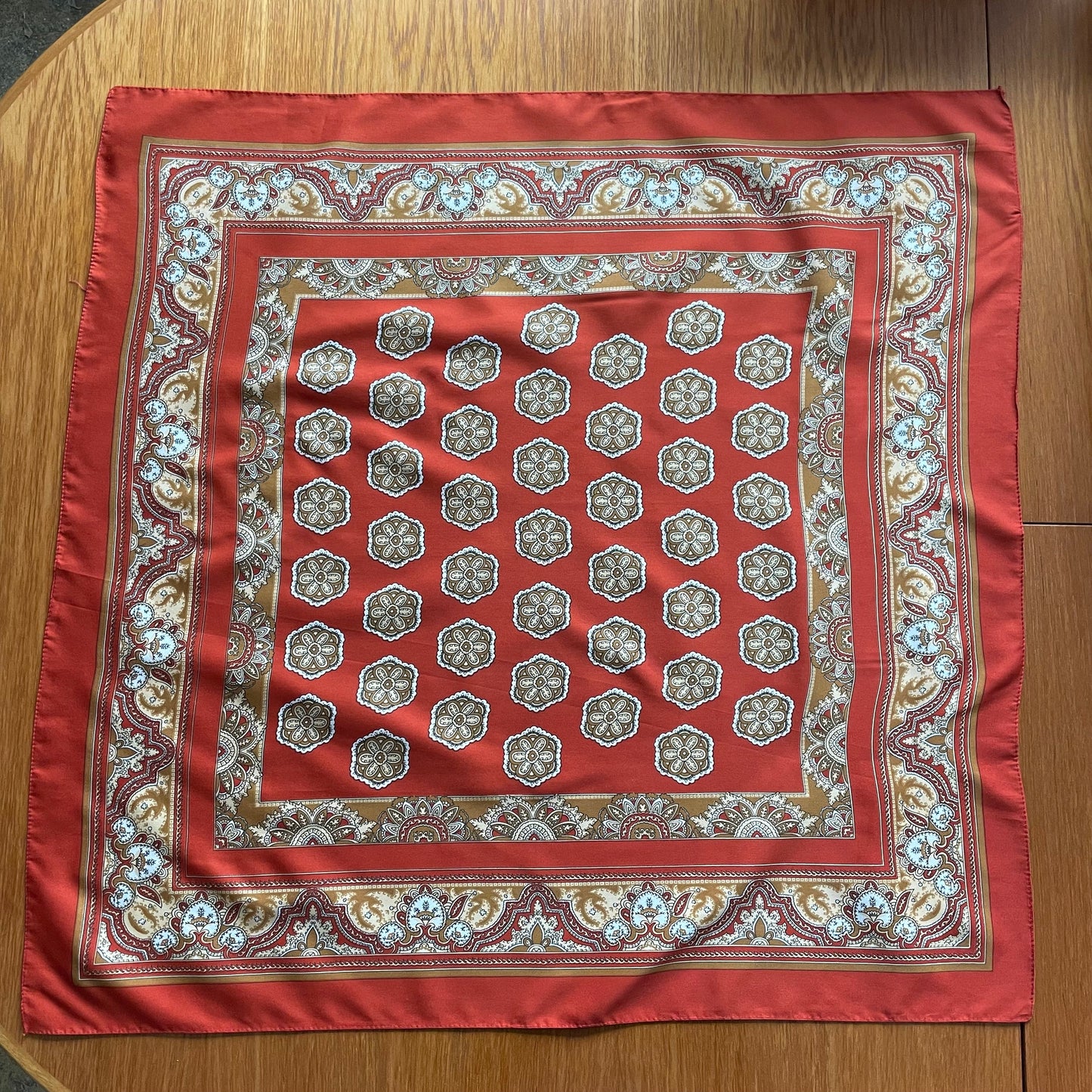 Scarf Vintage Scarf Orange & White Geometric Big Square Stylish Scarf