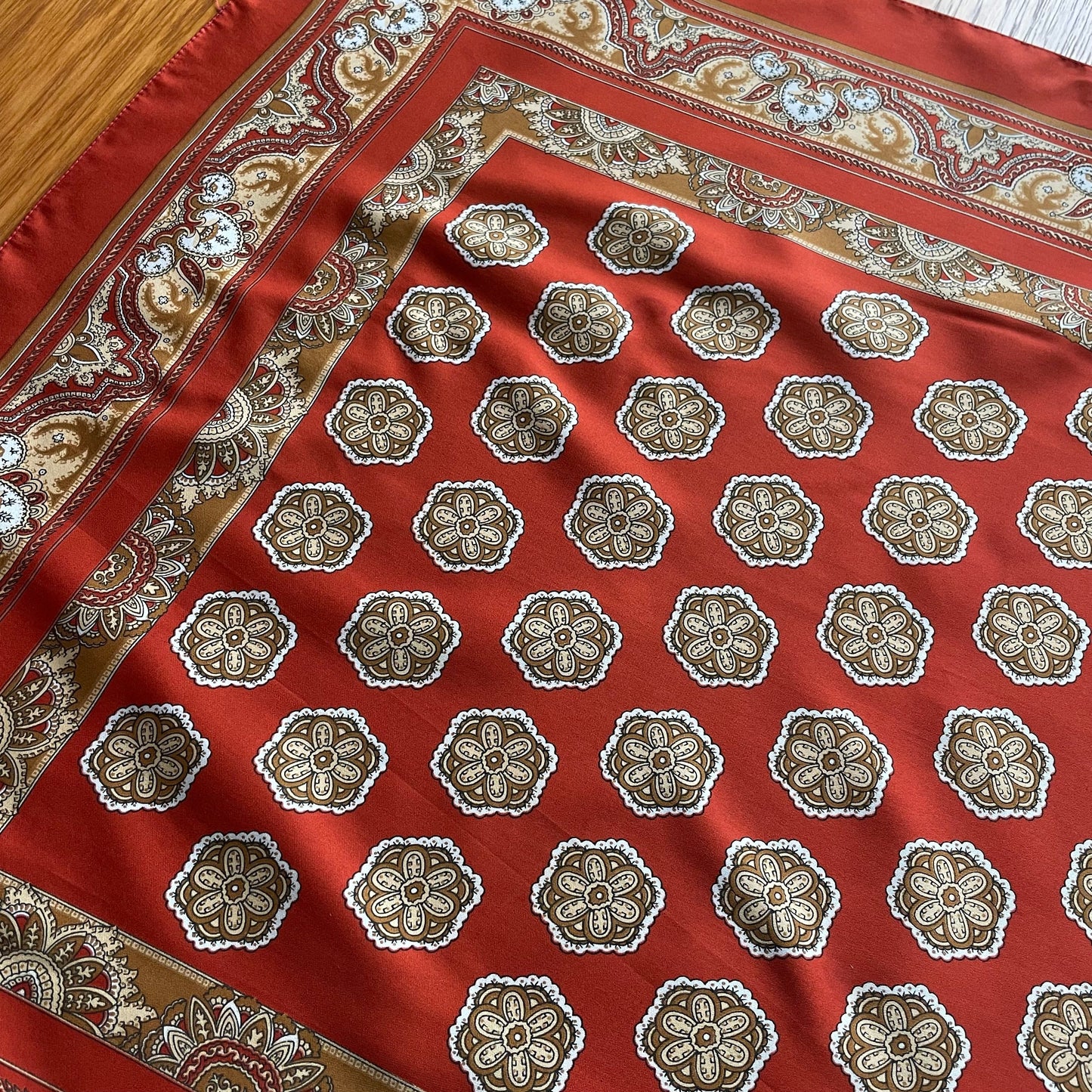 Scarf Vintage Scarf Orange & White Geometric Big Square Stylish Scarf