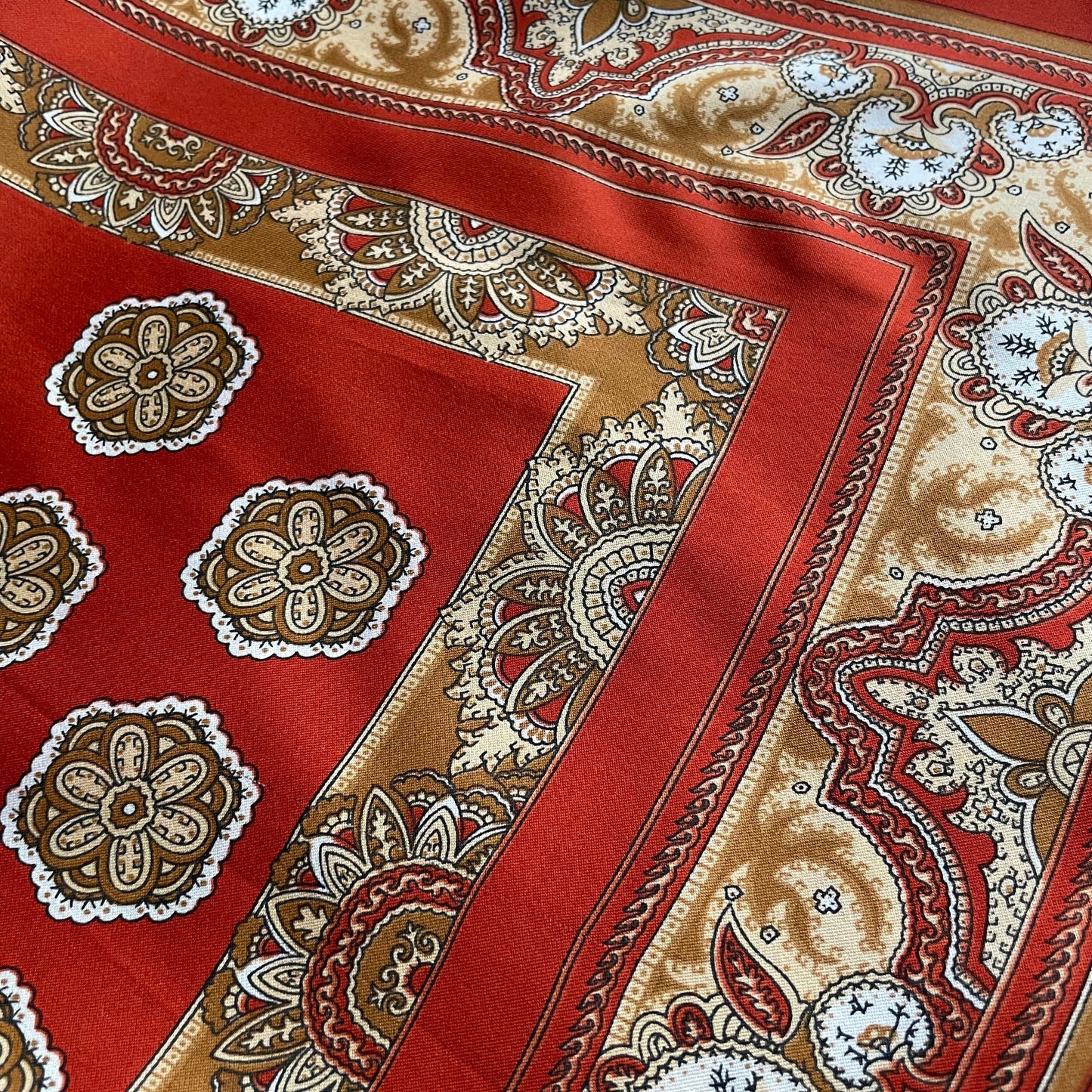 Scarf Vintage Scarf Orange & White Geometric Big Square Stylish Scarf