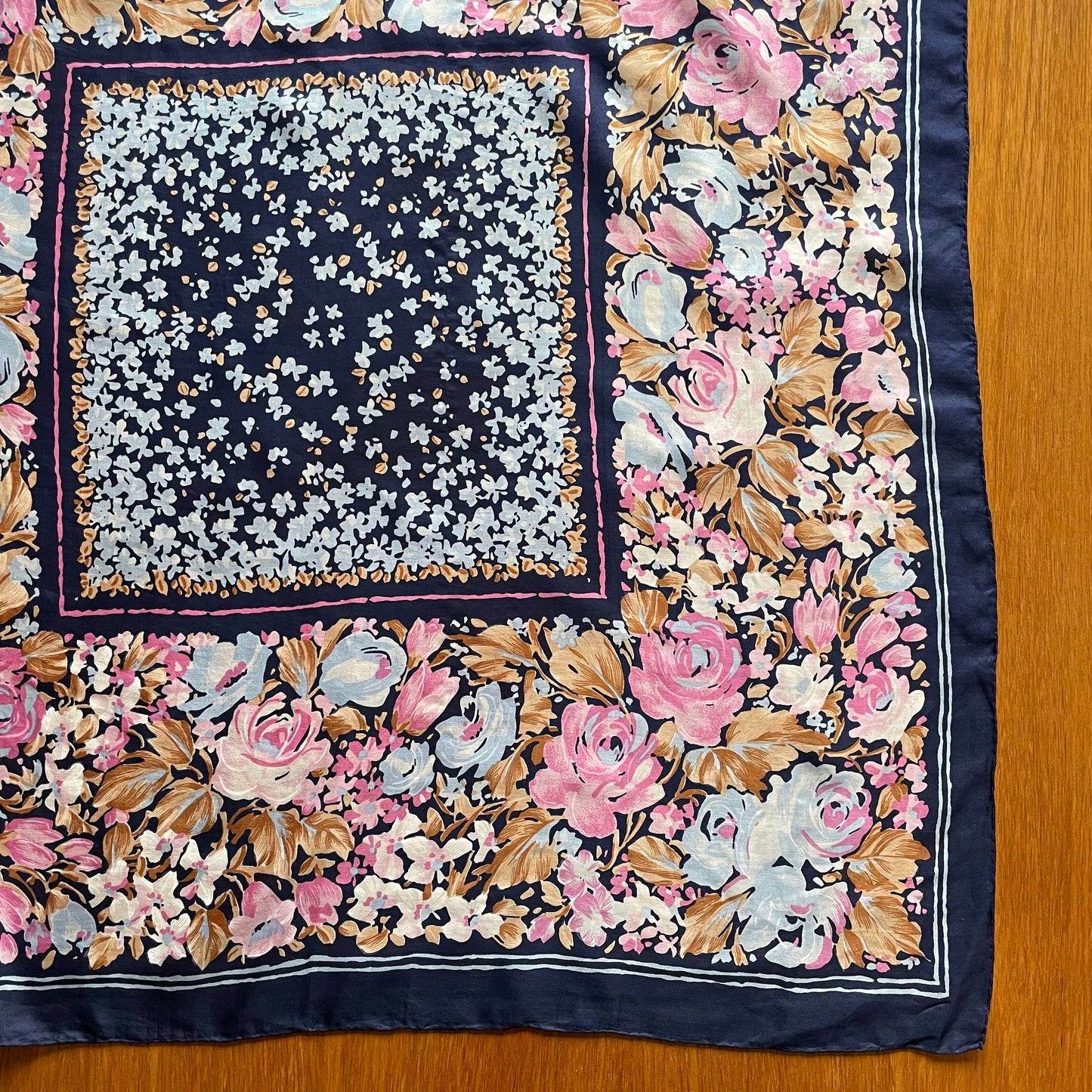 Scarf Vintage Scarf Navy Blue, Pink and Beige Bold Floral Scarf Square