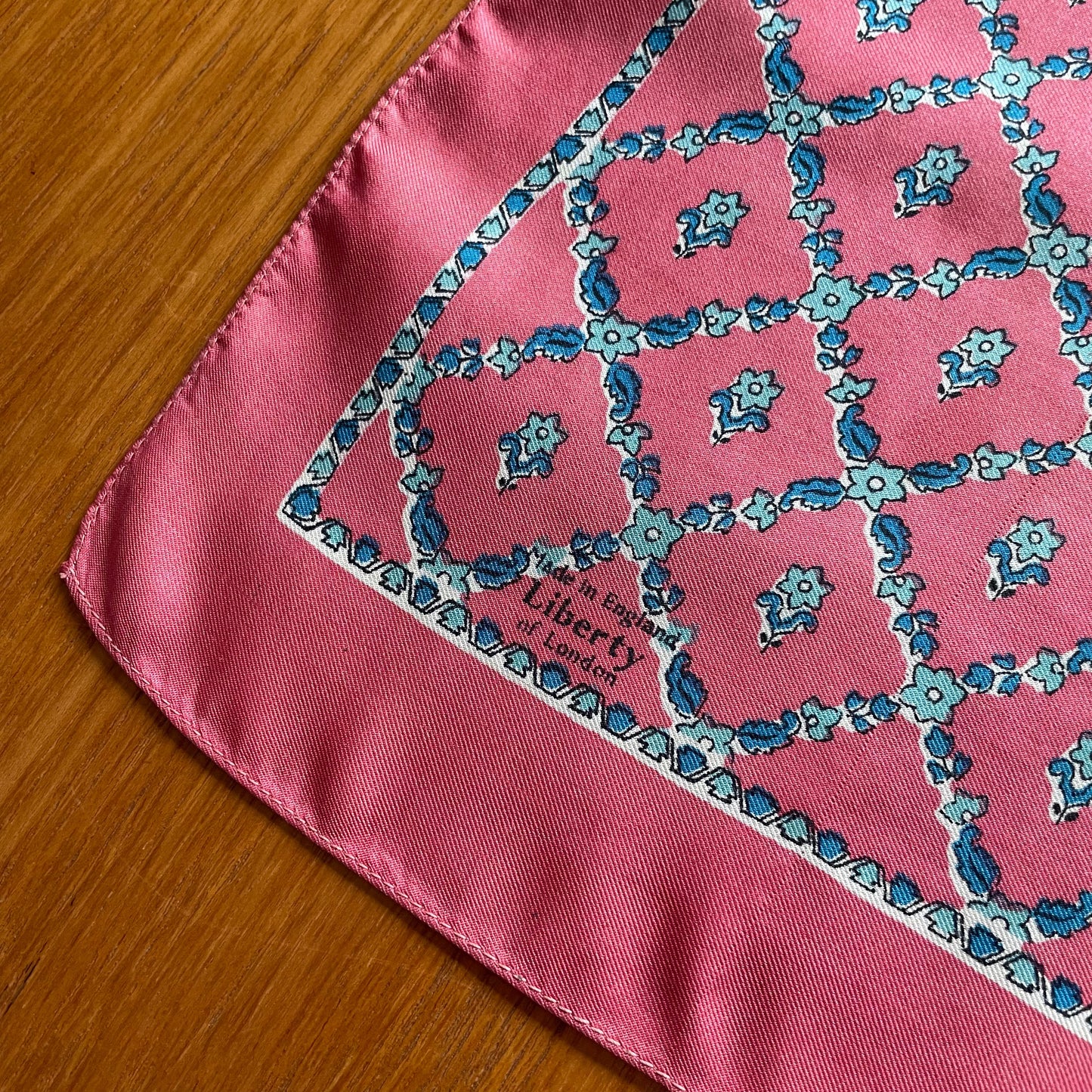 Scarf Vintage Liberty of London Made in England. Pink & Blue Floral Geometric