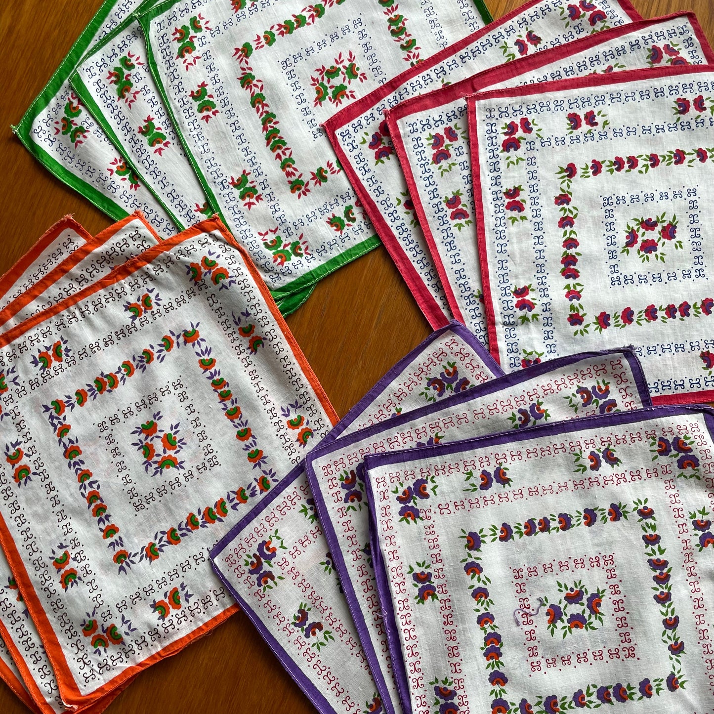 Handkerchiefs Vintage Job Lot 12 Square Floral Patterns in Bright Colours