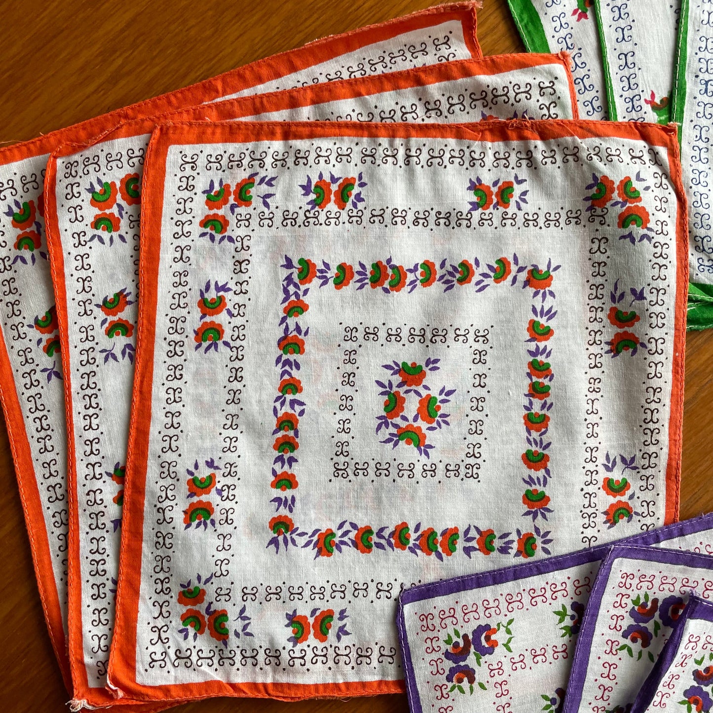 Handkerchiefs Vintage Job Lot 12 Square Floral Patterns in Bright Colours