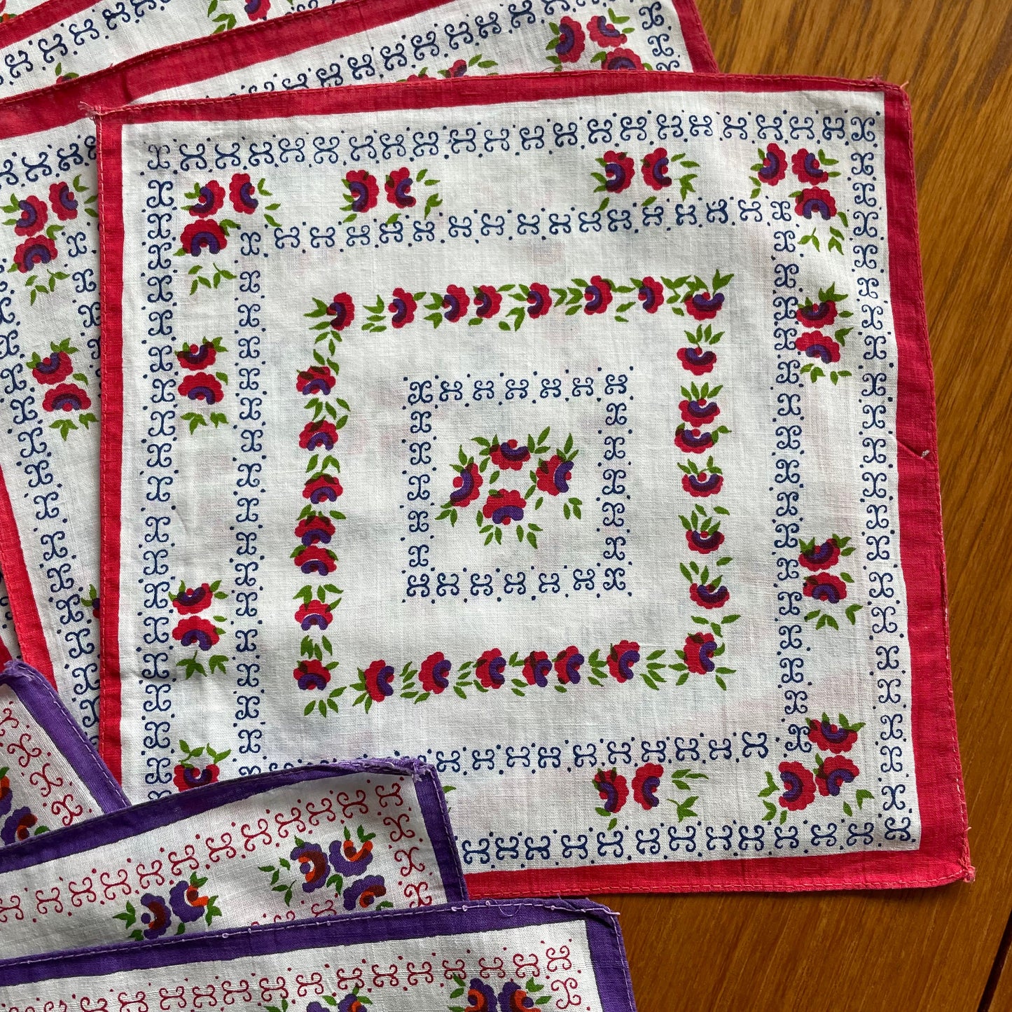 Handkerchiefs Vintage Job Lot 12 Square Floral Patterns in Bright Colours