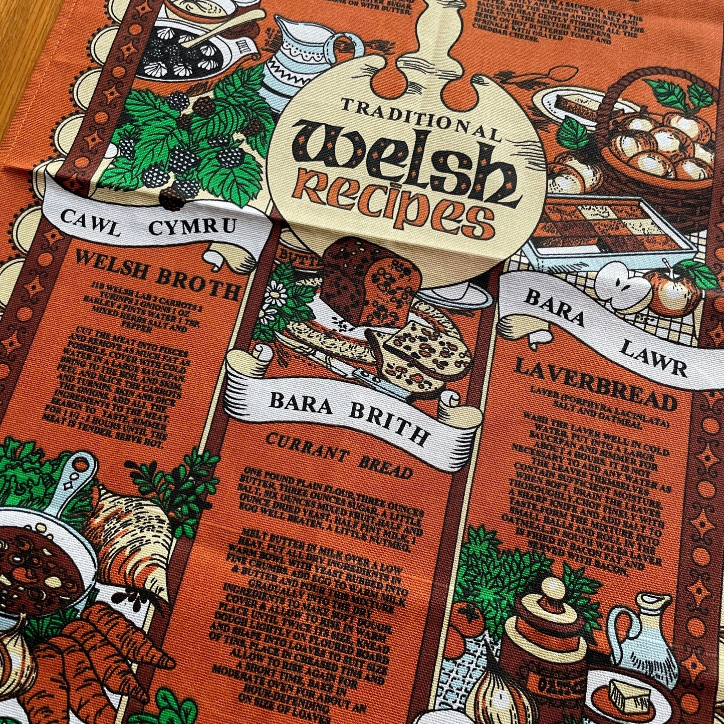 Tea Towel Vintage Traditional Welsh Recipes 100% Cotton Design