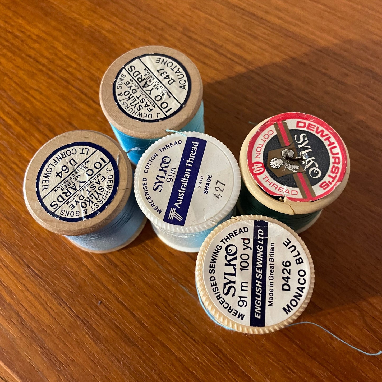 Threads Vintage Job Lot 5x Sylko Blue White Green Sewing Threads