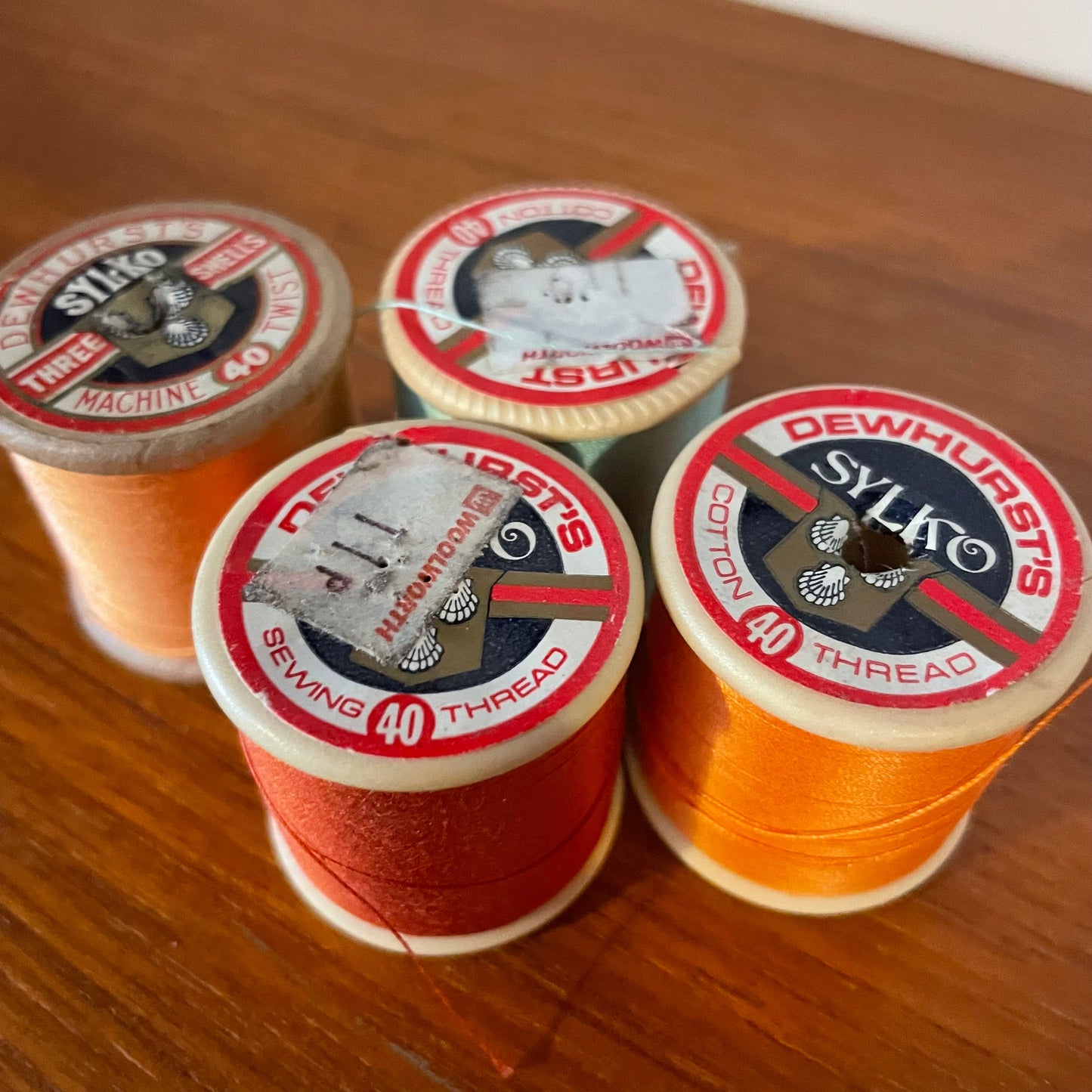 Threads Vintage Job Lot 4x Sylko Orange and Blue Threads