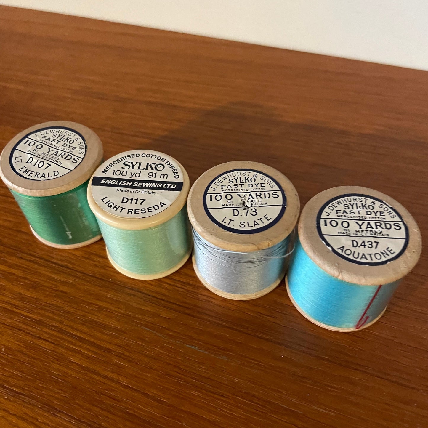 Threads Vintage Job Lot Sylko x4. Lt Emerald D107, Light Reseda D117, Lt Slate D173, Aquatone D437