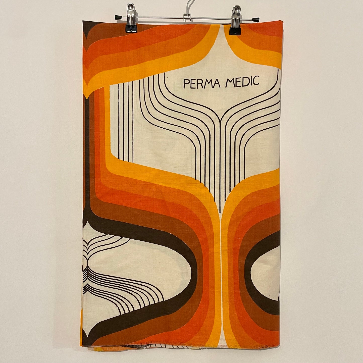 Fabric Vintage Perma Medic Panel White Orange Brown 70s Design