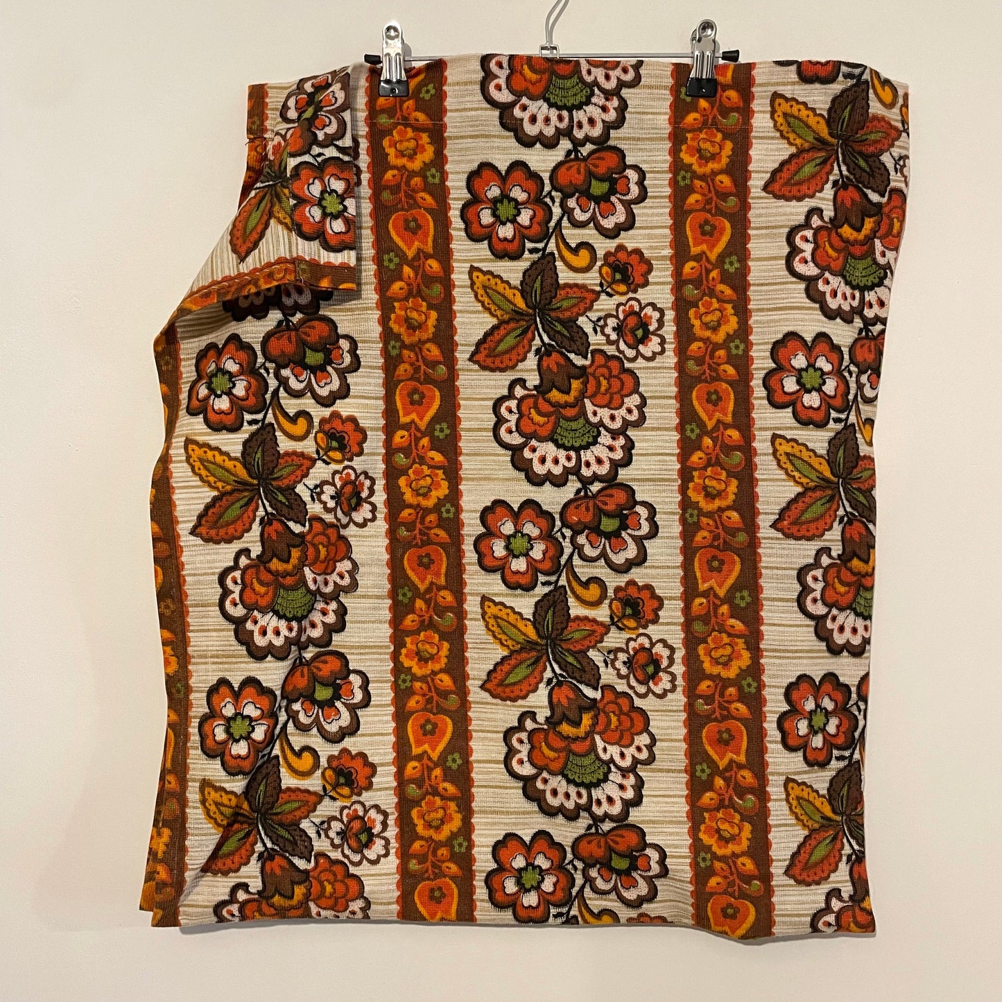 Fabric Vintage Floral Stripe Curtain in Orange and Green