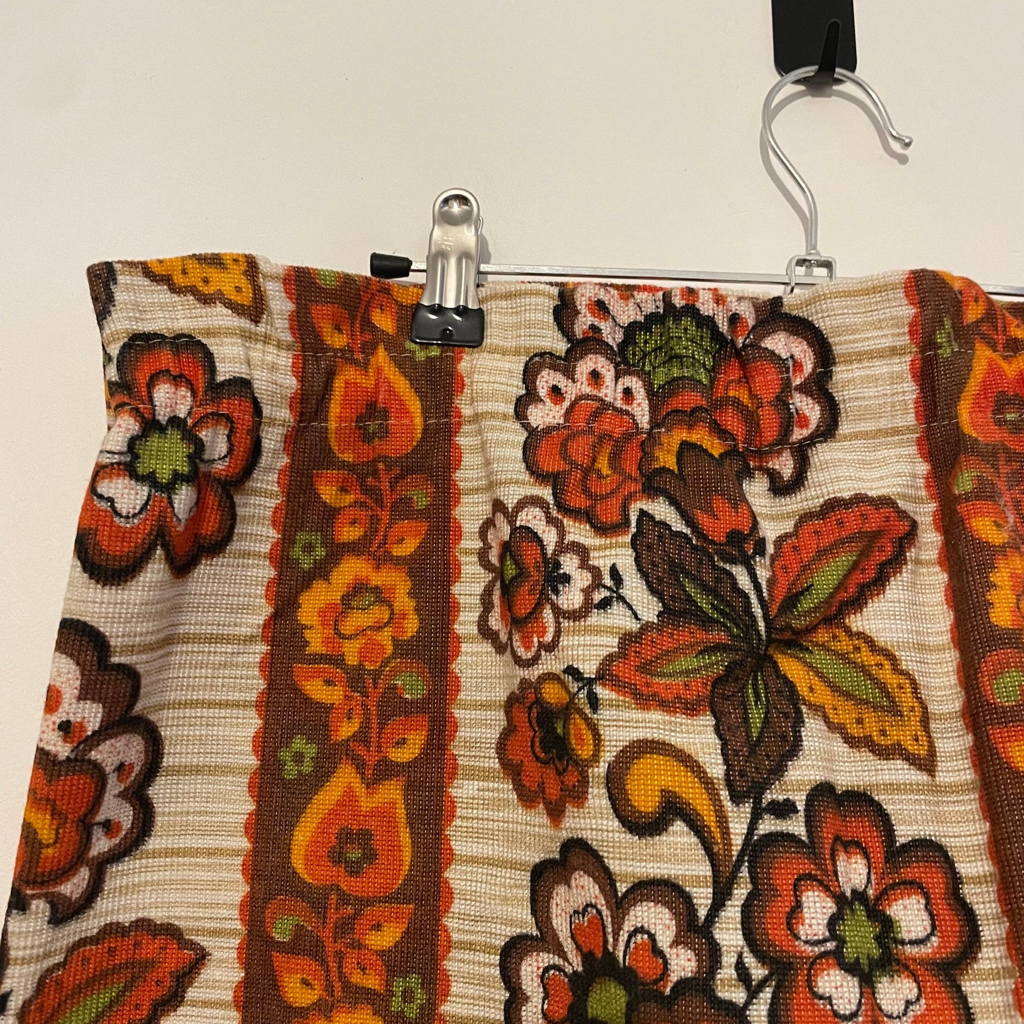 Fabric Vintage Floral Stripe Curtain in Orange and Green