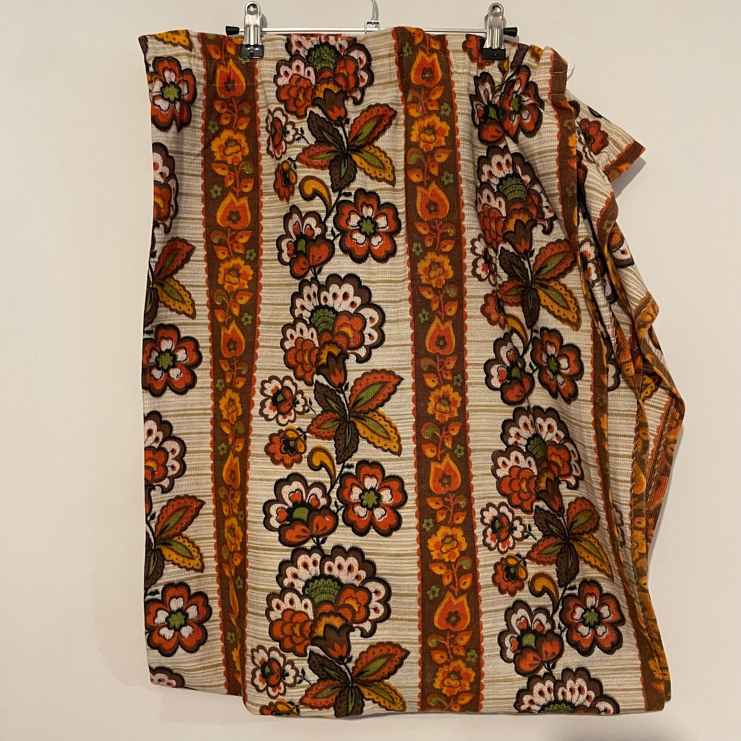 Fabric Vintage Floral Stripe Curtain in Orange and Green