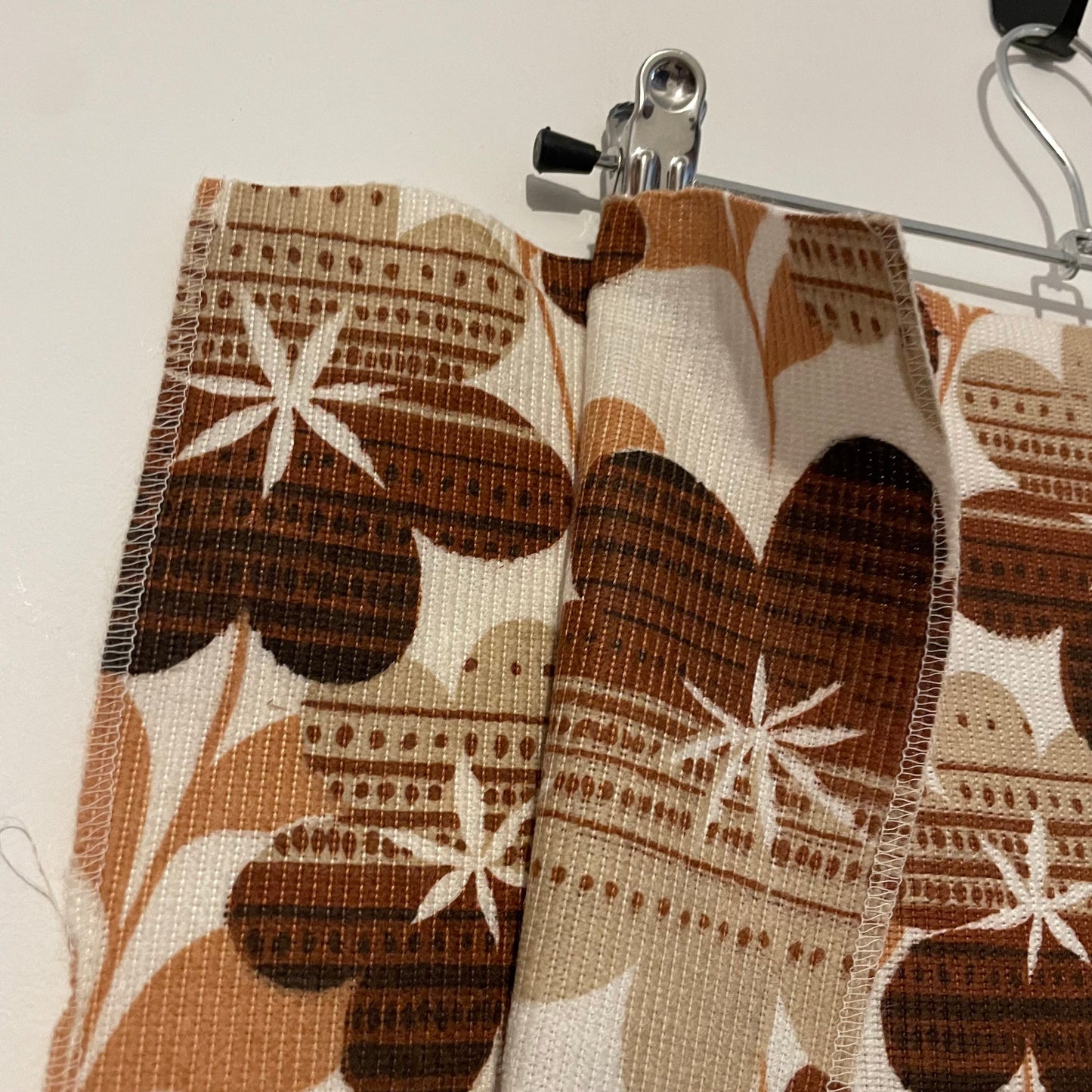Vintage White and Brown Floral Thick Stripe Patterned Fabric