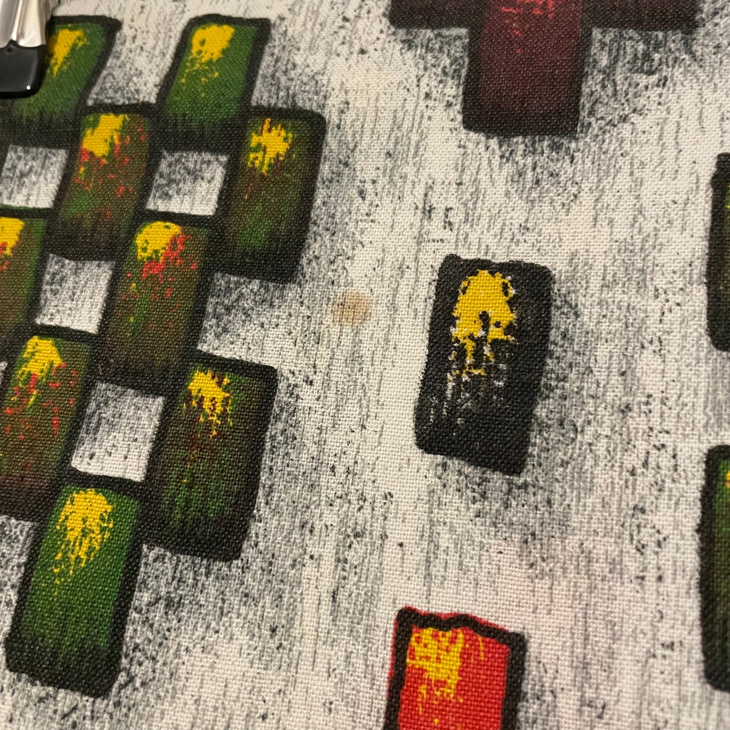 Vintage Grey, Red and Green Tetris Patterned Fabric for Crafts
