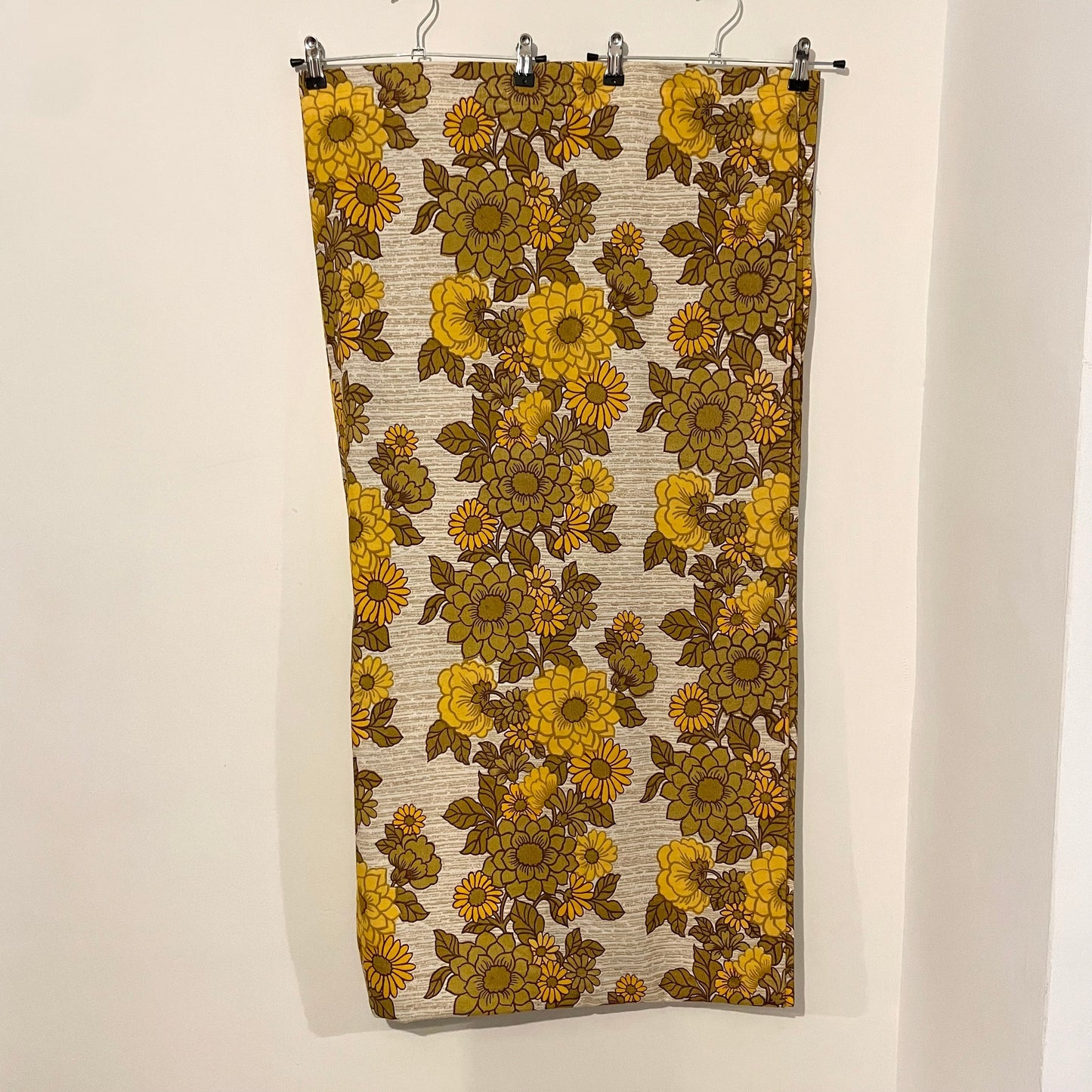 Vintage Yellow Floral Stripe Curtain with Grey and Orange Pattern