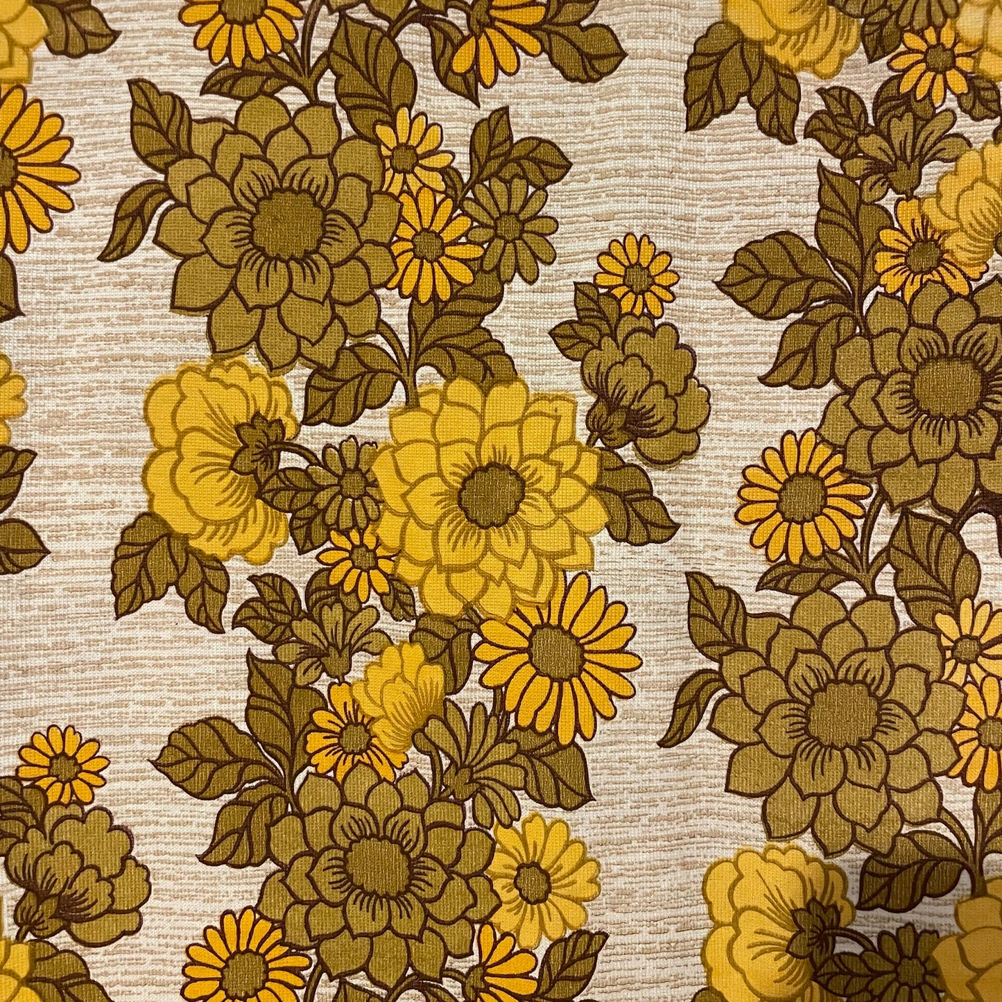 Vintage Yellow Floral Stripe Curtain with Grey and Orange Pattern