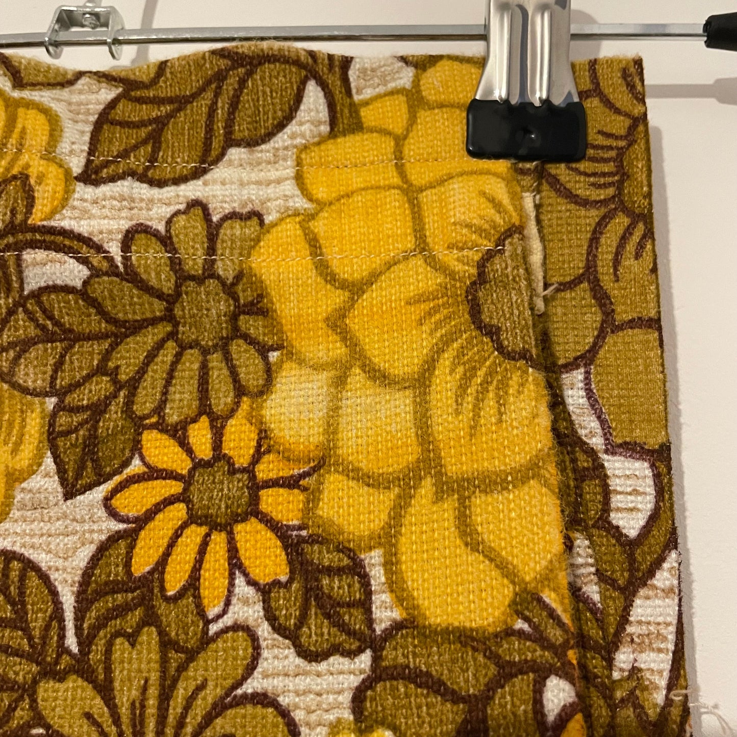 Vintage Yellow Floral Stripe Curtain with Grey and Orange Pattern