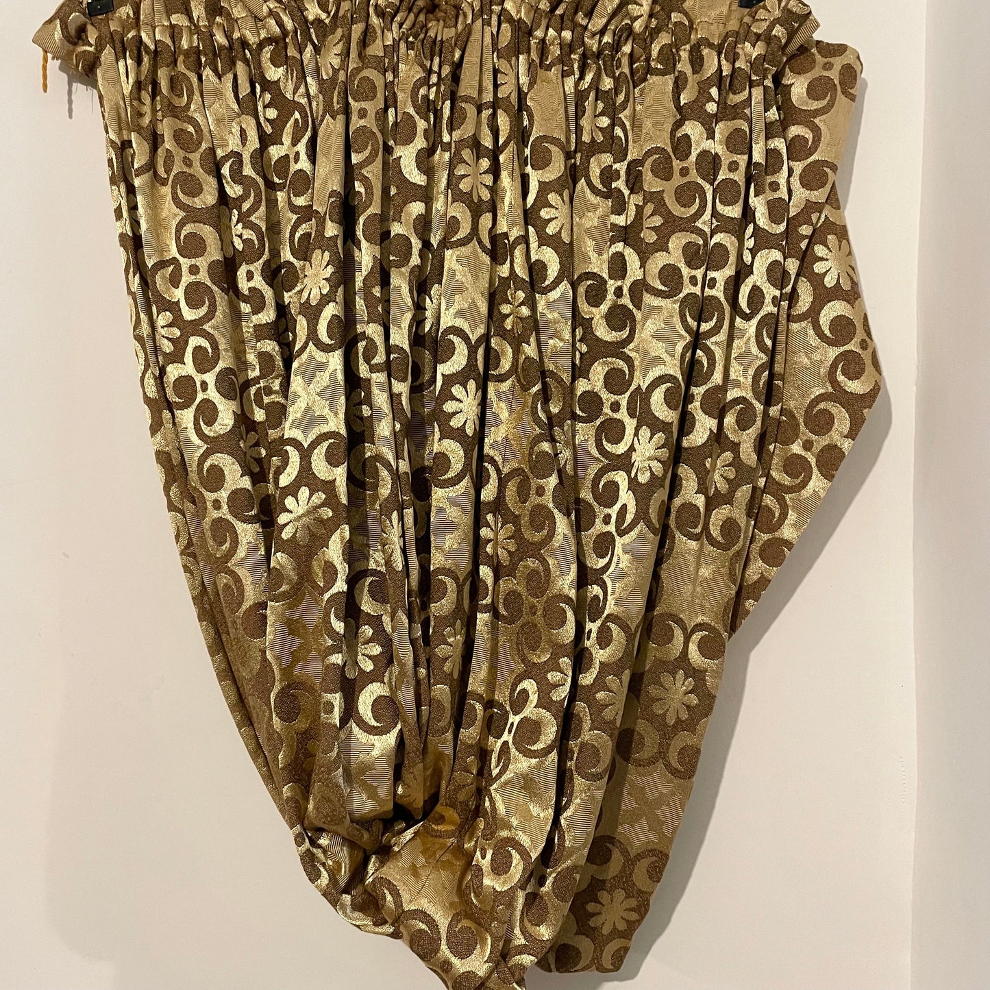 Fabric Vintage Brown and Gold Sparkly Thick Patterned Curtain