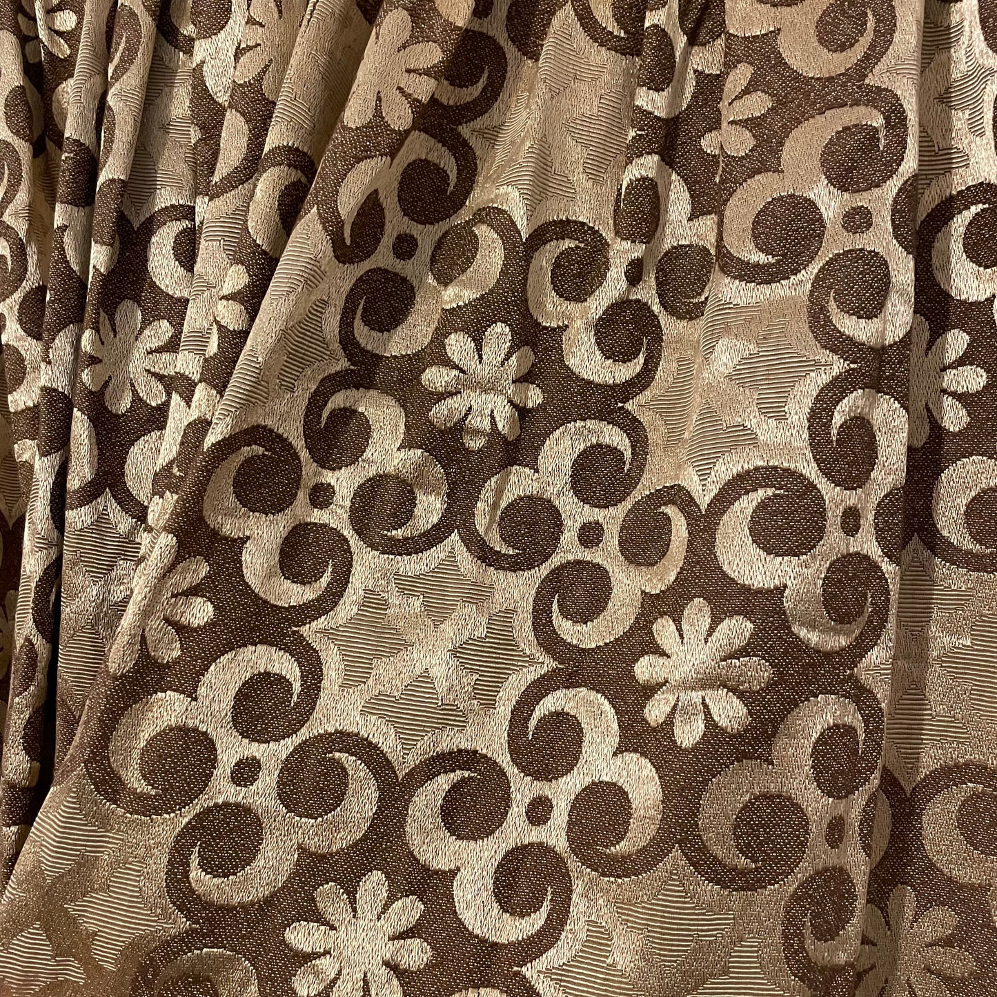 Fabric Vintage Brown and Gold Sparkly Thick Patterned Curtain