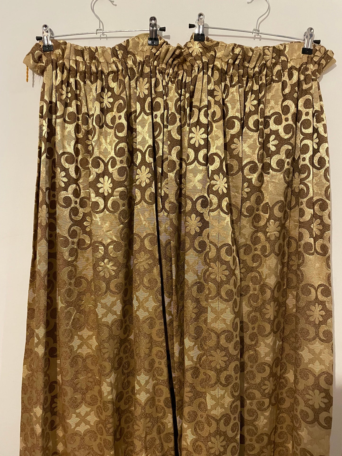 Fabric Vintage Brown and Gold Sparkly Thick Patterned Curtain
